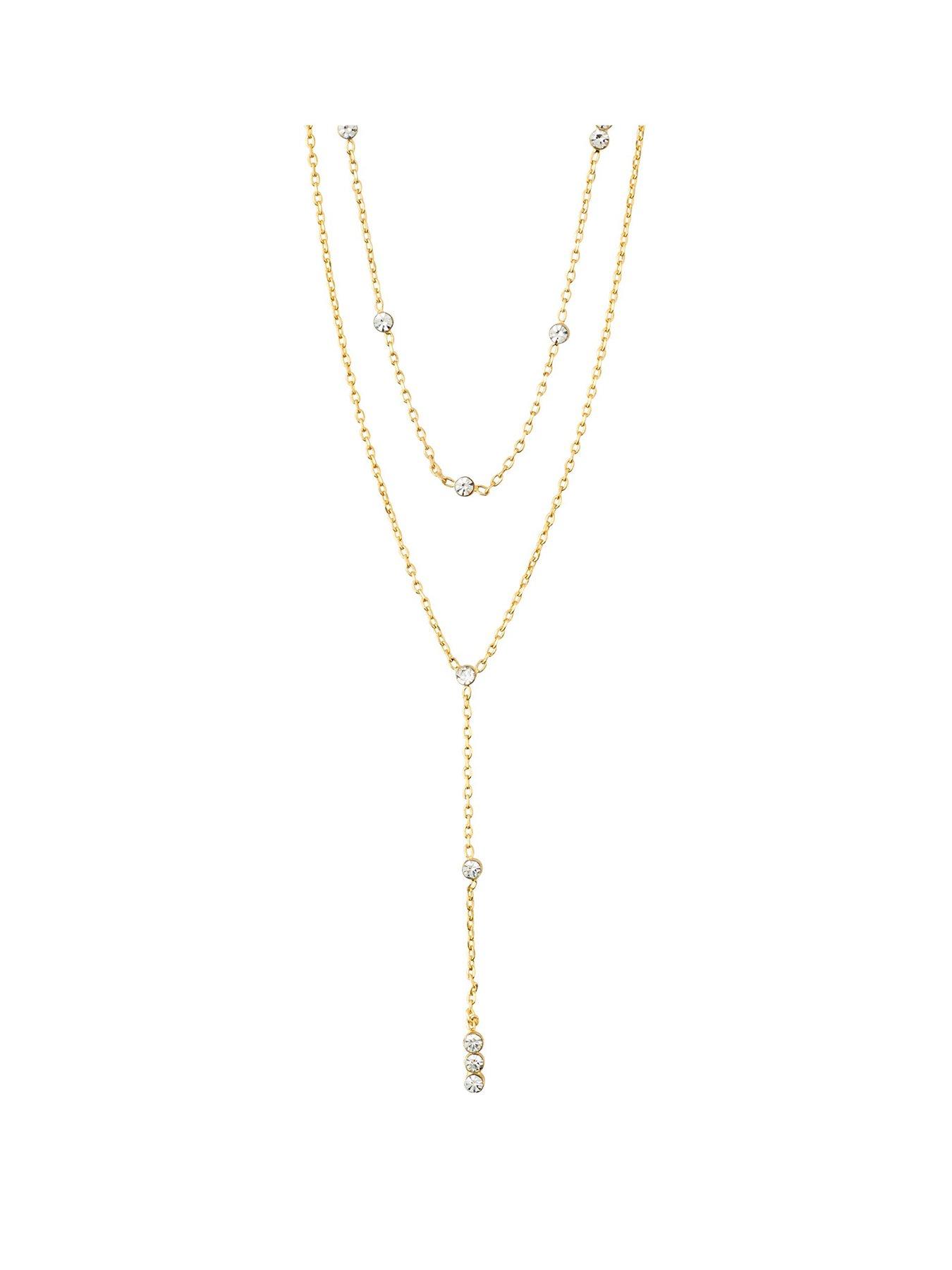 Product photograph of Pilgrim Kamari Crystal Chain Necklace Gold-plated from very.co.uk
