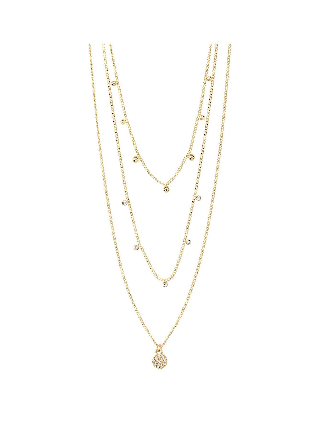 Product photograph of Pilgrim Chayenne Crystal Necklace- Gold-plated from very.co.uk