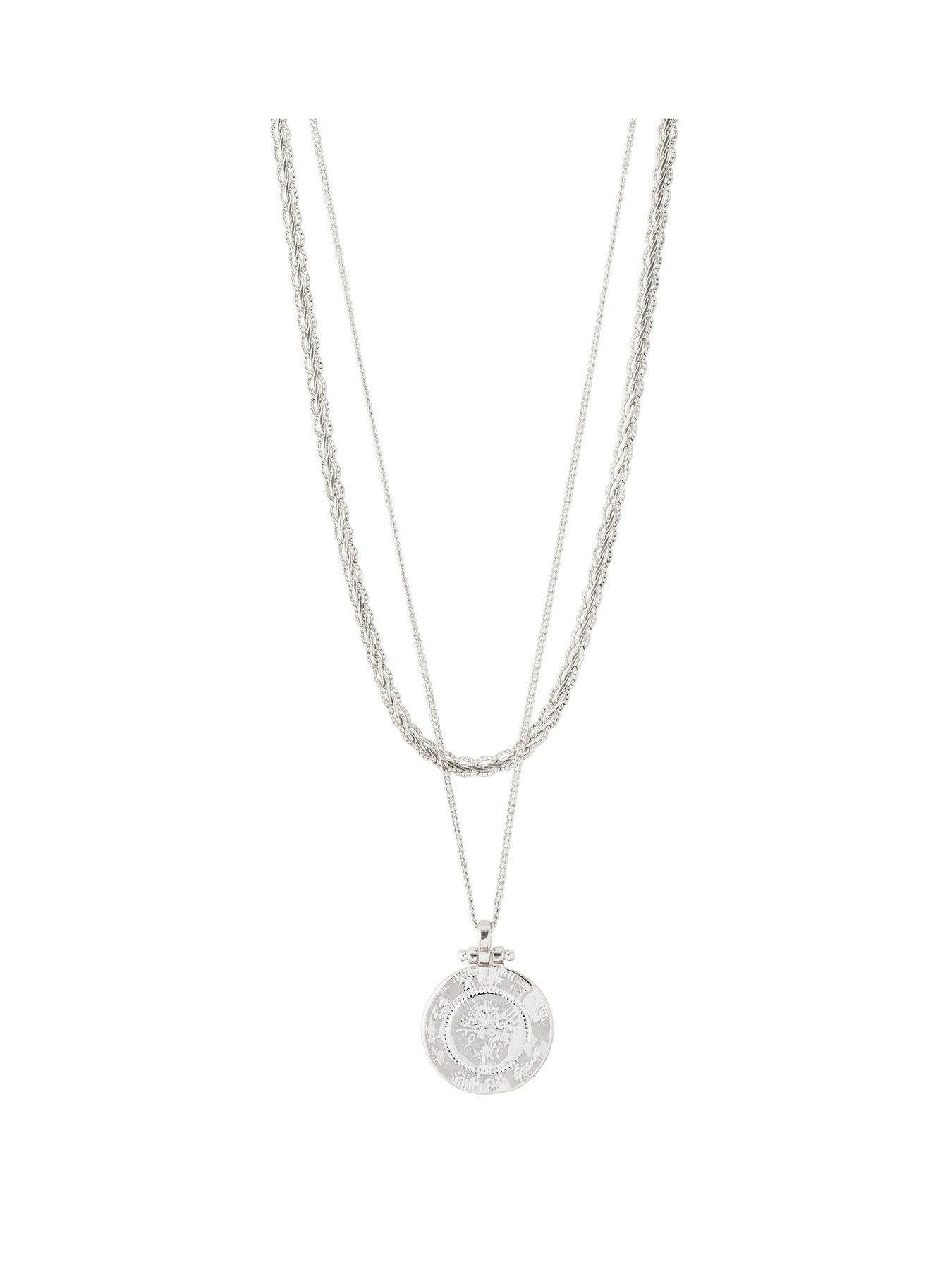 Product photograph of Pilgrim Nomad 2-in-1 Coin Necklace Silver-plated from very.co.uk