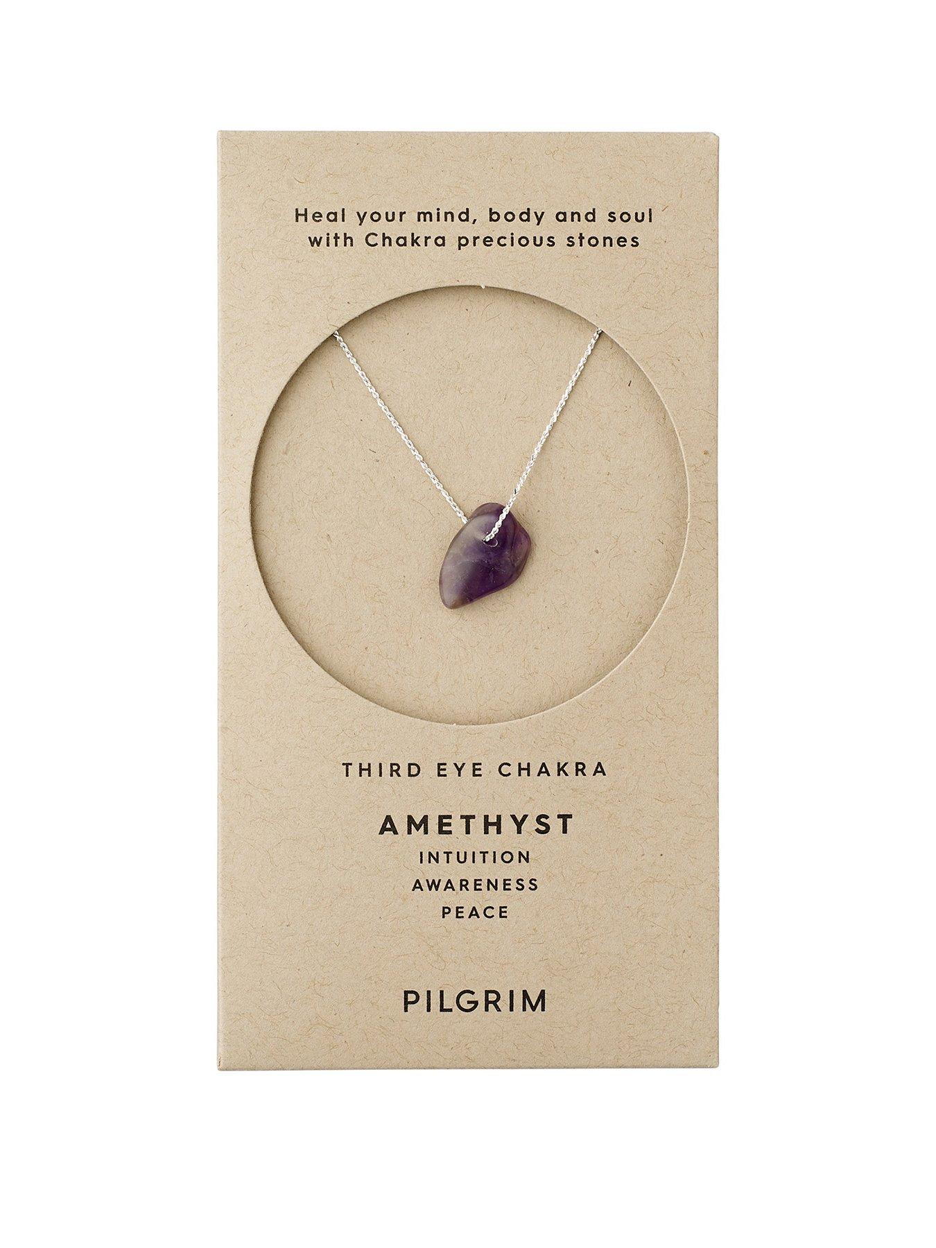 Product photograph of Pilgrim Chakra Amethyst Necklace Silver-plated from very.co.uk