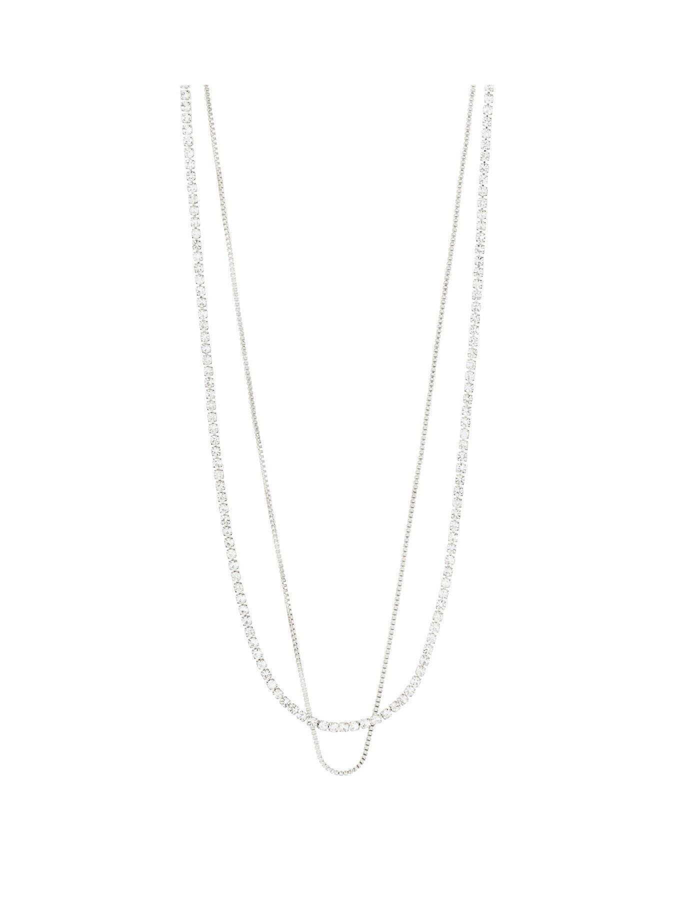 Product photograph of Pilgrim Mille Crystal Necklace 2-in-1 Silver-plated from very.co.uk