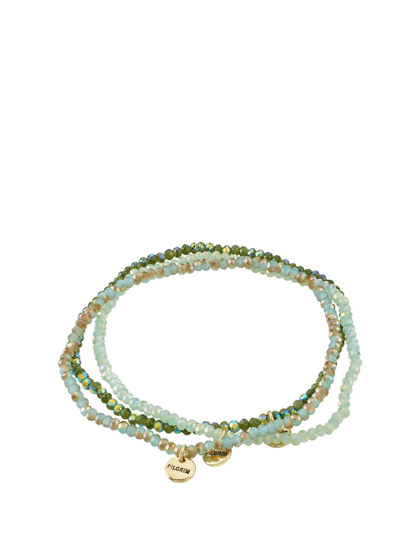 Product photograph of Pilgrim Indigo 3-in-1 Bracelet Set Green Gold-plated from very.co.uk