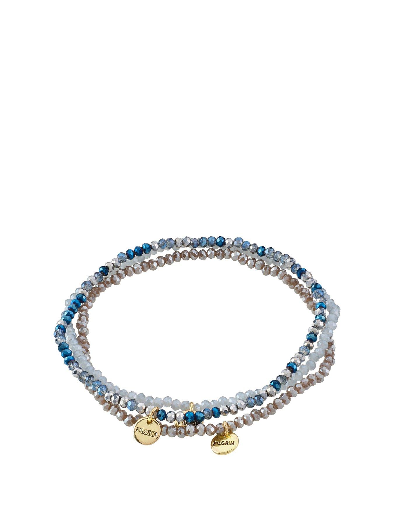 Product photograph of Pilgrim Indigo 3-in-1 Bracelet Set Blue Gold-plated from very.co.uk