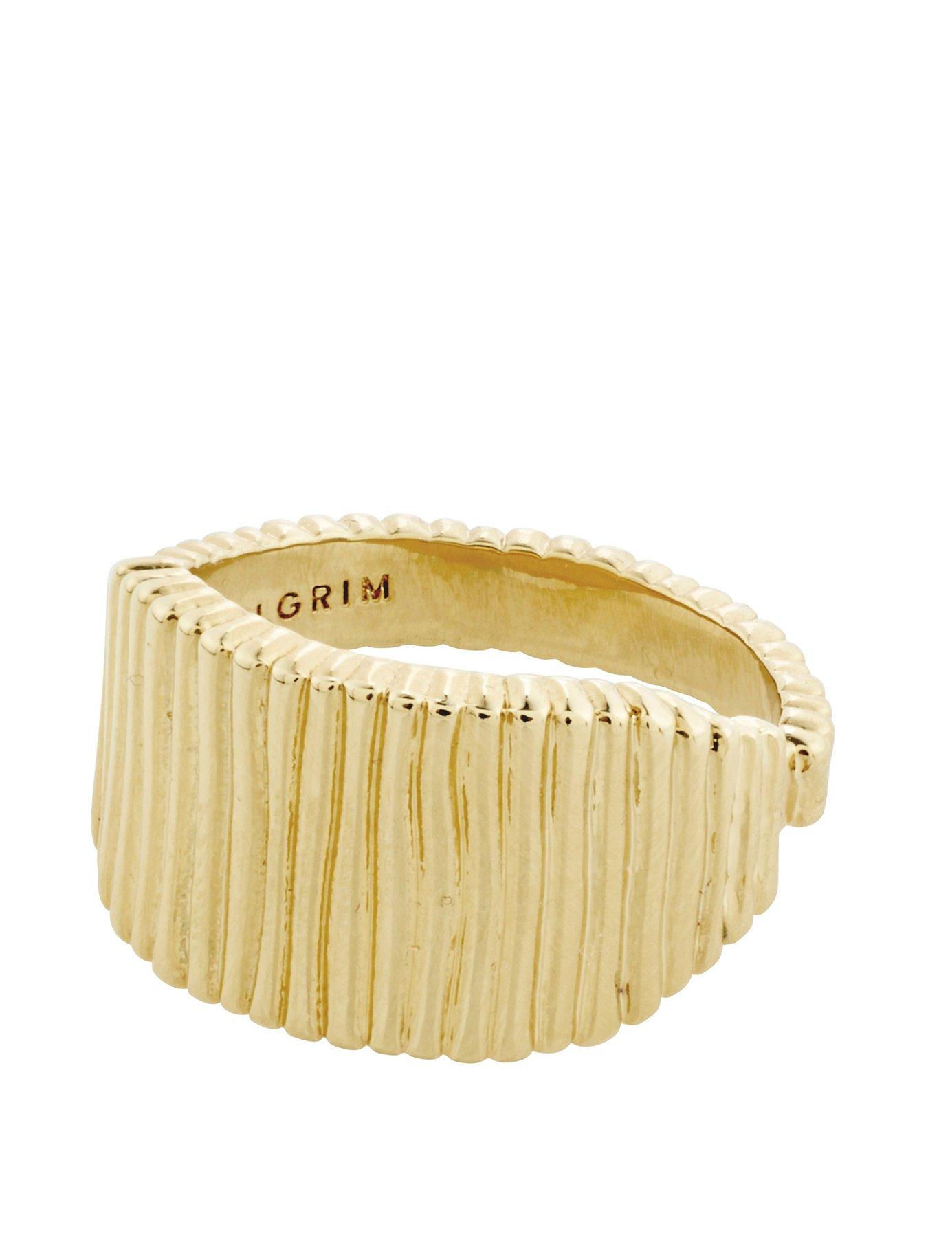 Product photograph of Pilgrim Jemma Square Signet Ring Gold-plated - Adjustable Sizing from very.co.uk