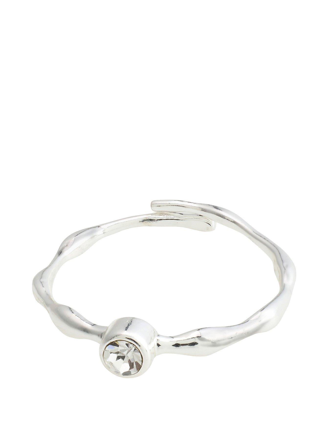 Product photograph of Pilgrim Lulu Silver Plated Crystal Stack Ring With Adjustable Sizing from very.co.uk