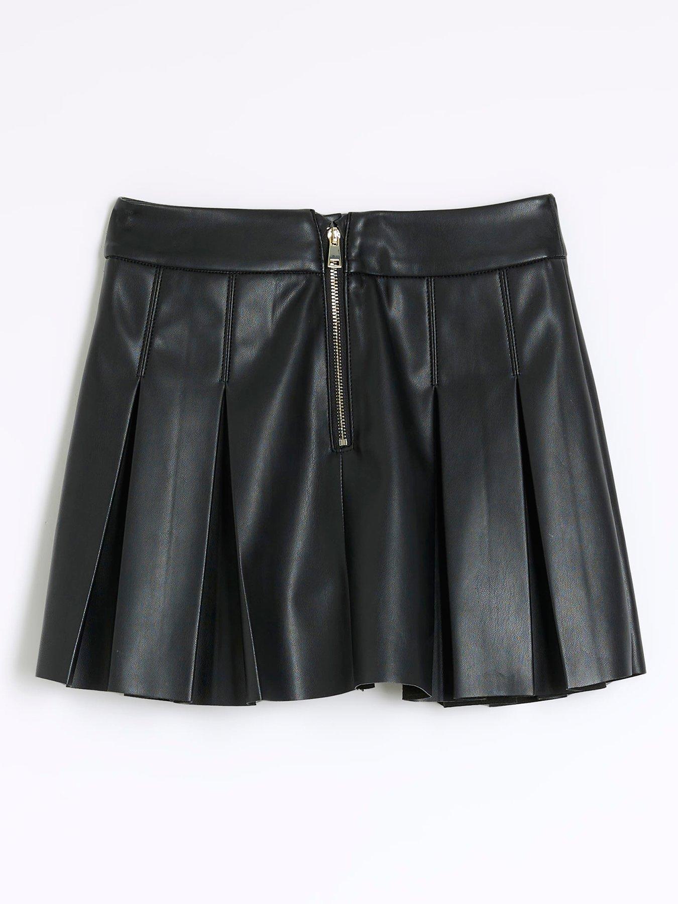 Faux Leather Skater Skirt In Very Black