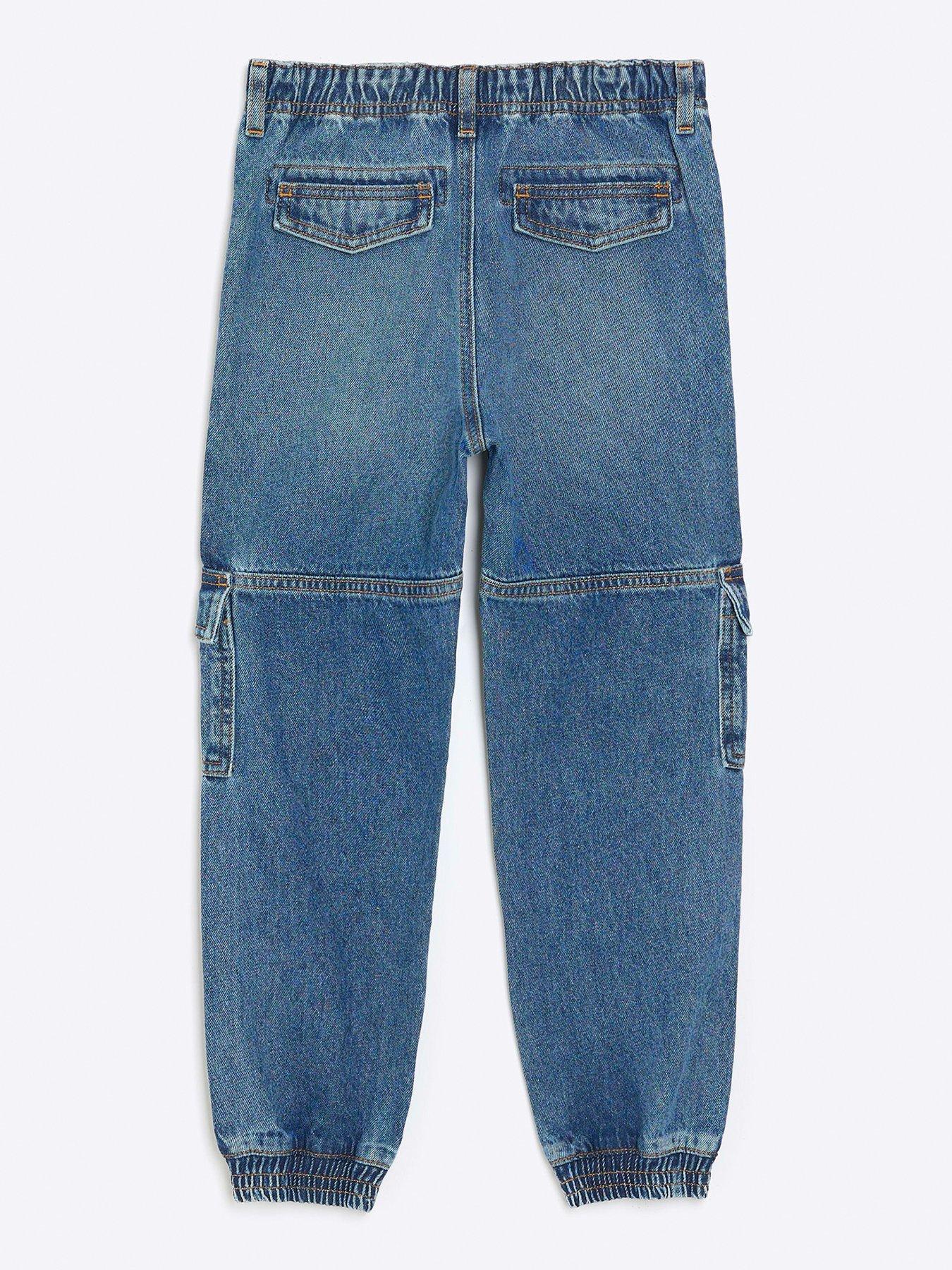 River Island Girls Cargo Denim Joggers - Blue