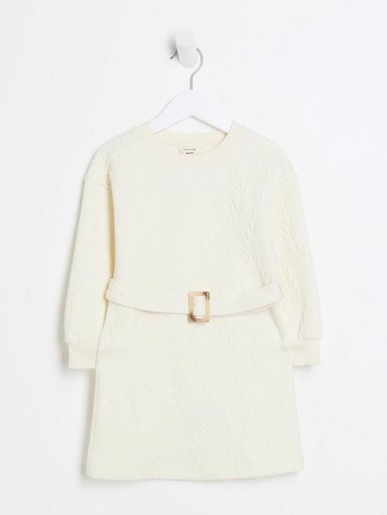 River Island Mini Mini Girl Jacquard Belted Dress - Cream | very.co.uk