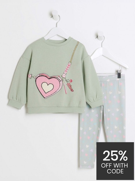 river-island-mini-mini-girls-bag-graphic-sweatshirt-set-khaki