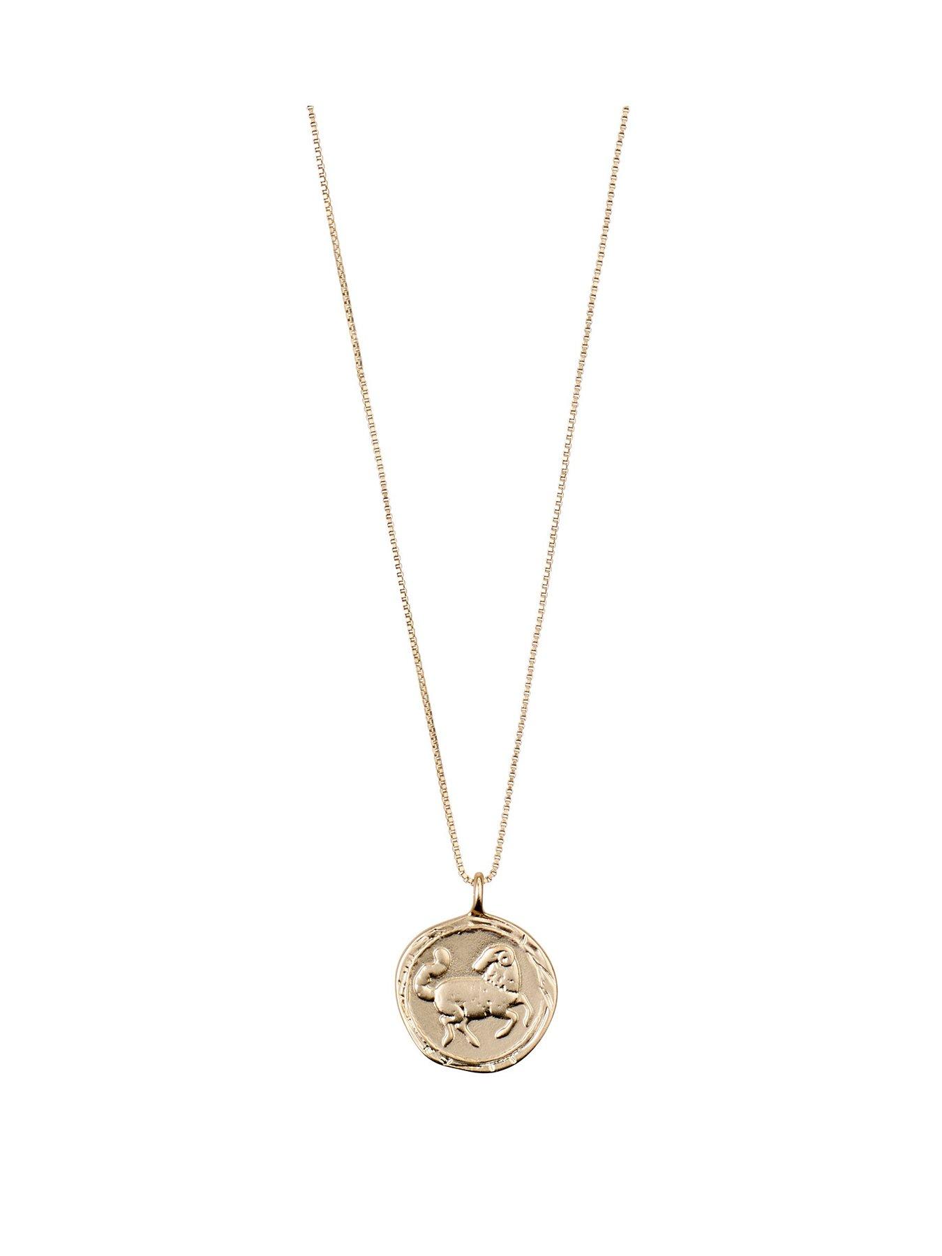 Product photograph of Pilgrim Zodiac Sign Coin Necklace Gold-plated from very.co.uk