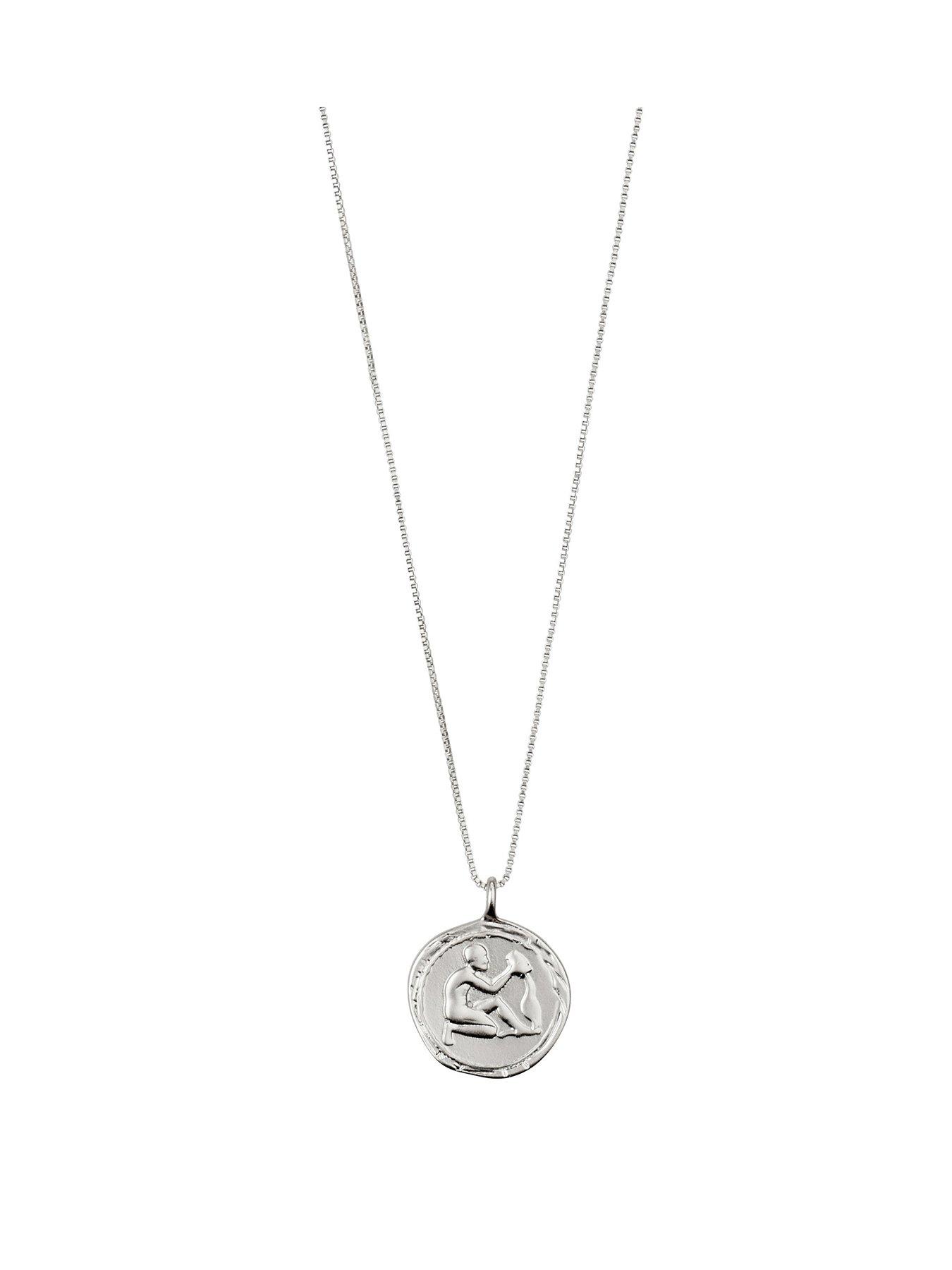undefined Zodiac Sign Coin Necklace, silver-plated