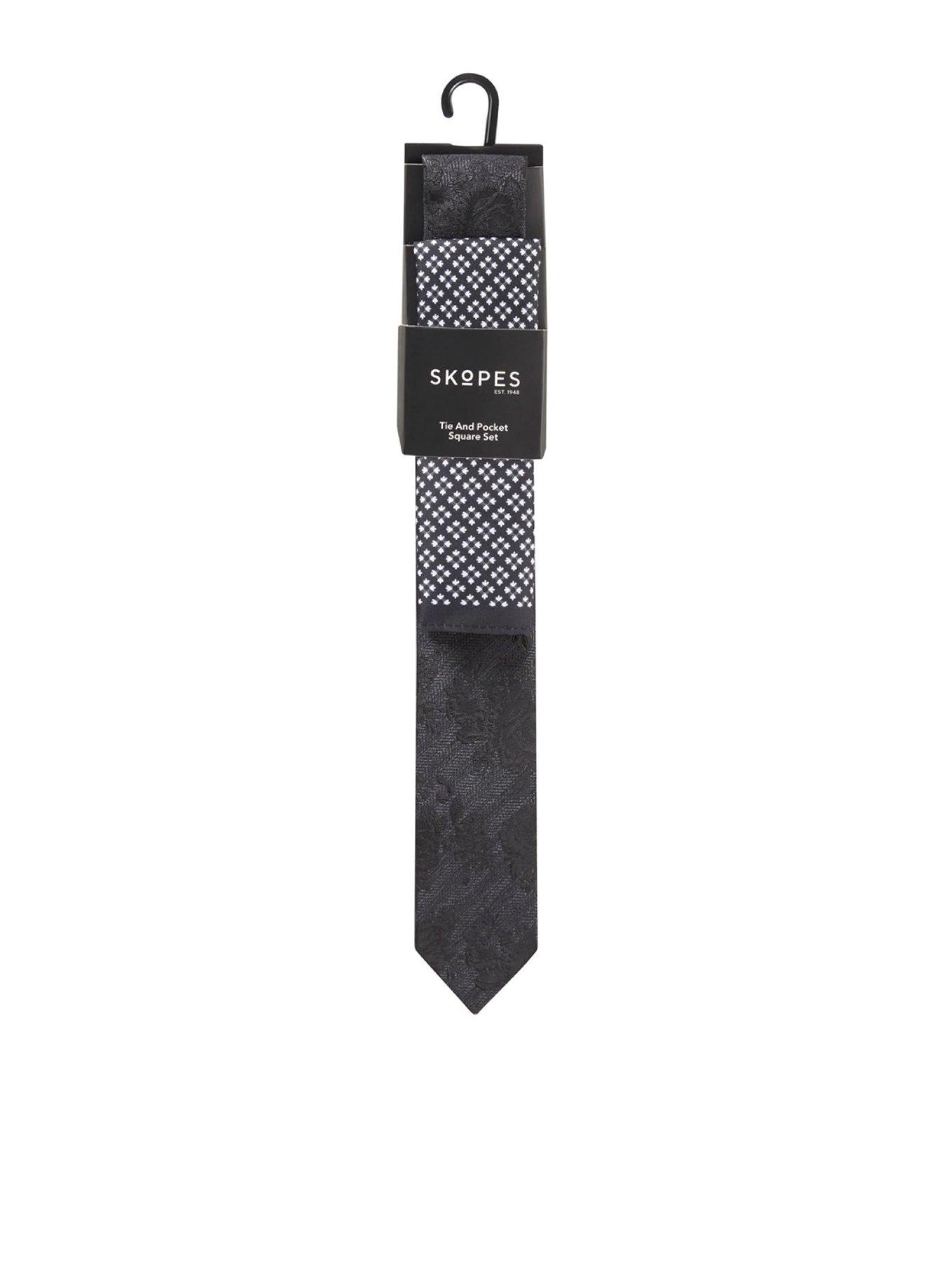 undefined Floral Print Tie and Pocket Square Set - Black