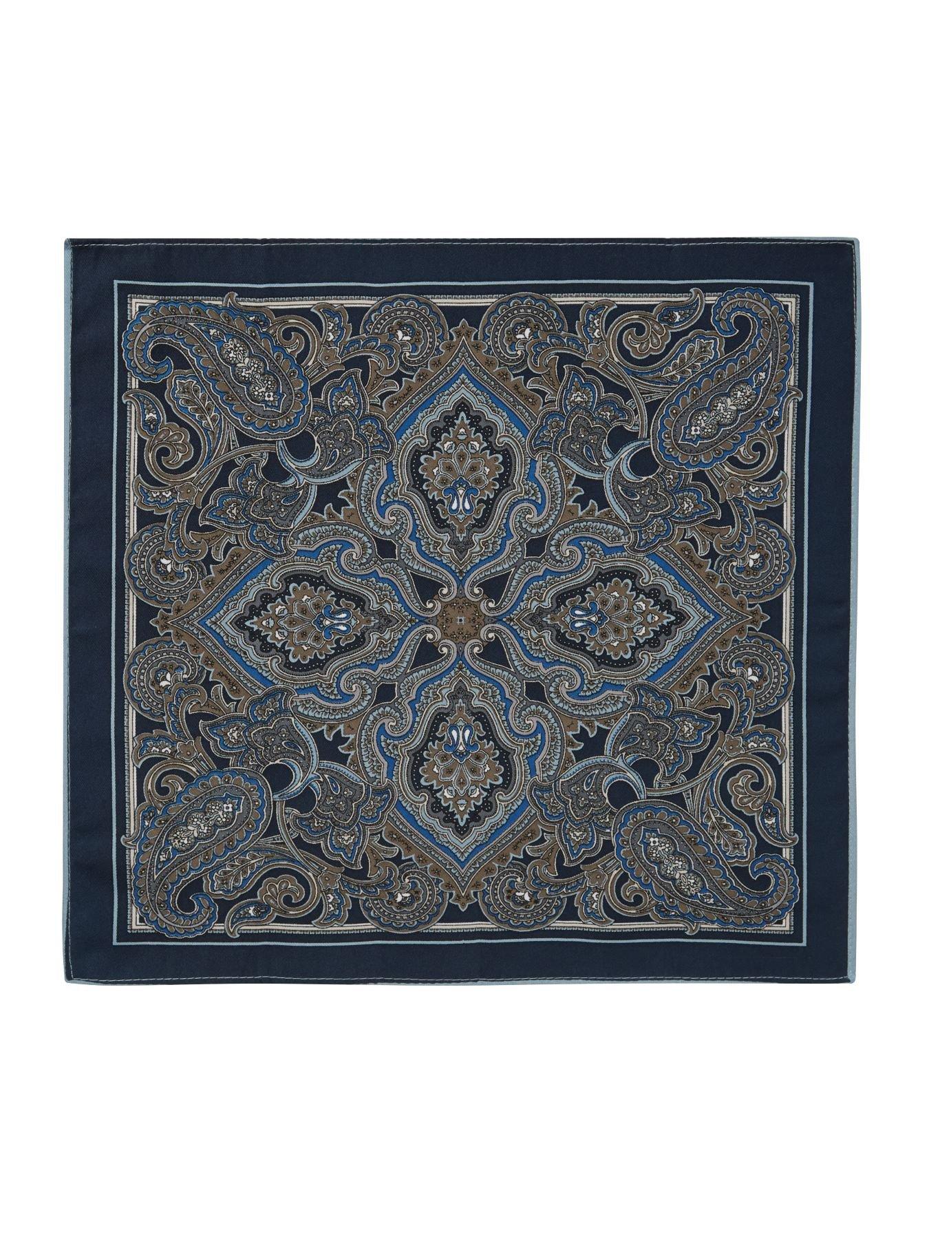 Image 4 of 4 of Paisley Print Tie and Pocket Square Set - Blue