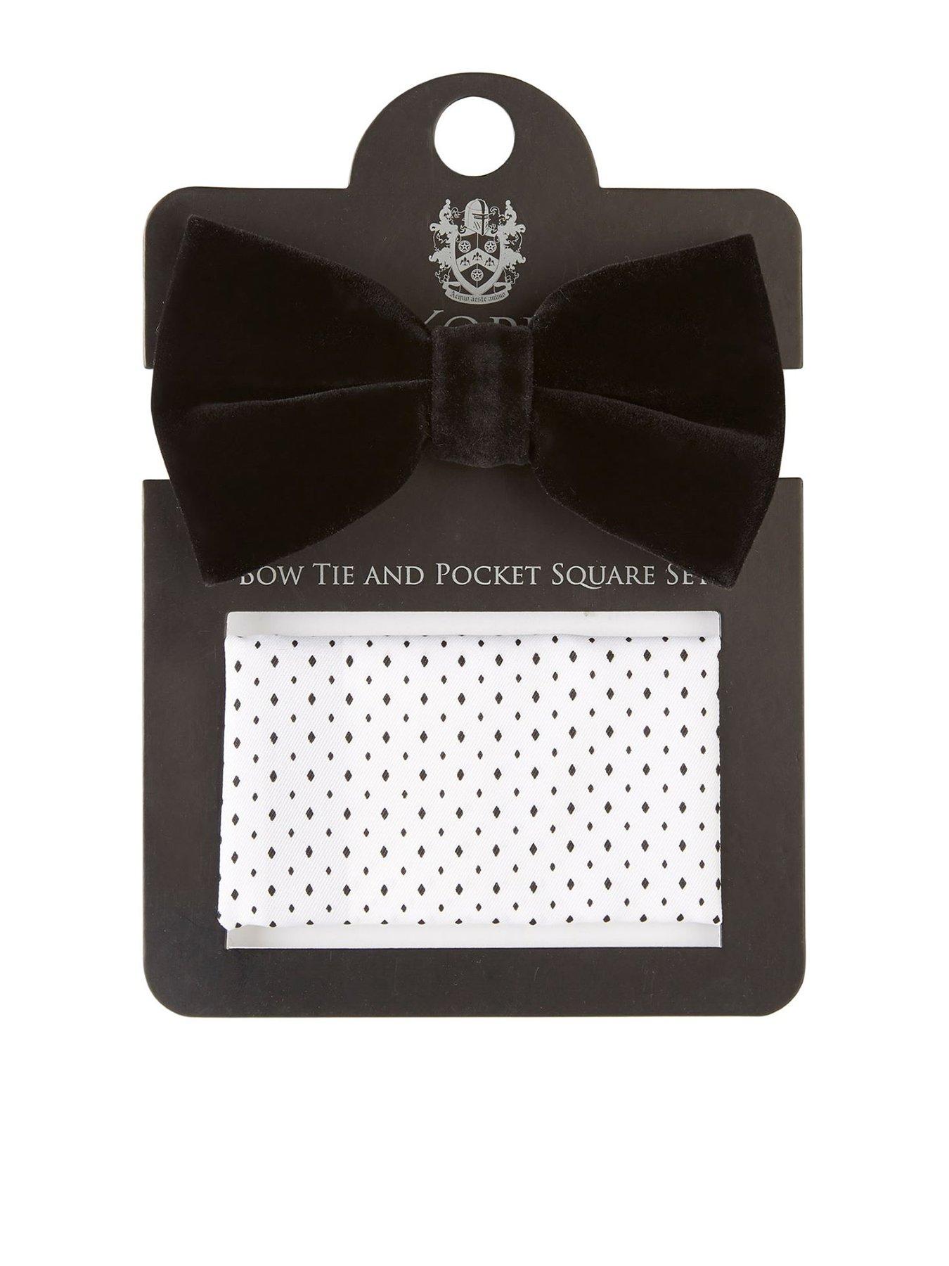 undefined Velvet Bow Tie and Pocket Square Set - Black