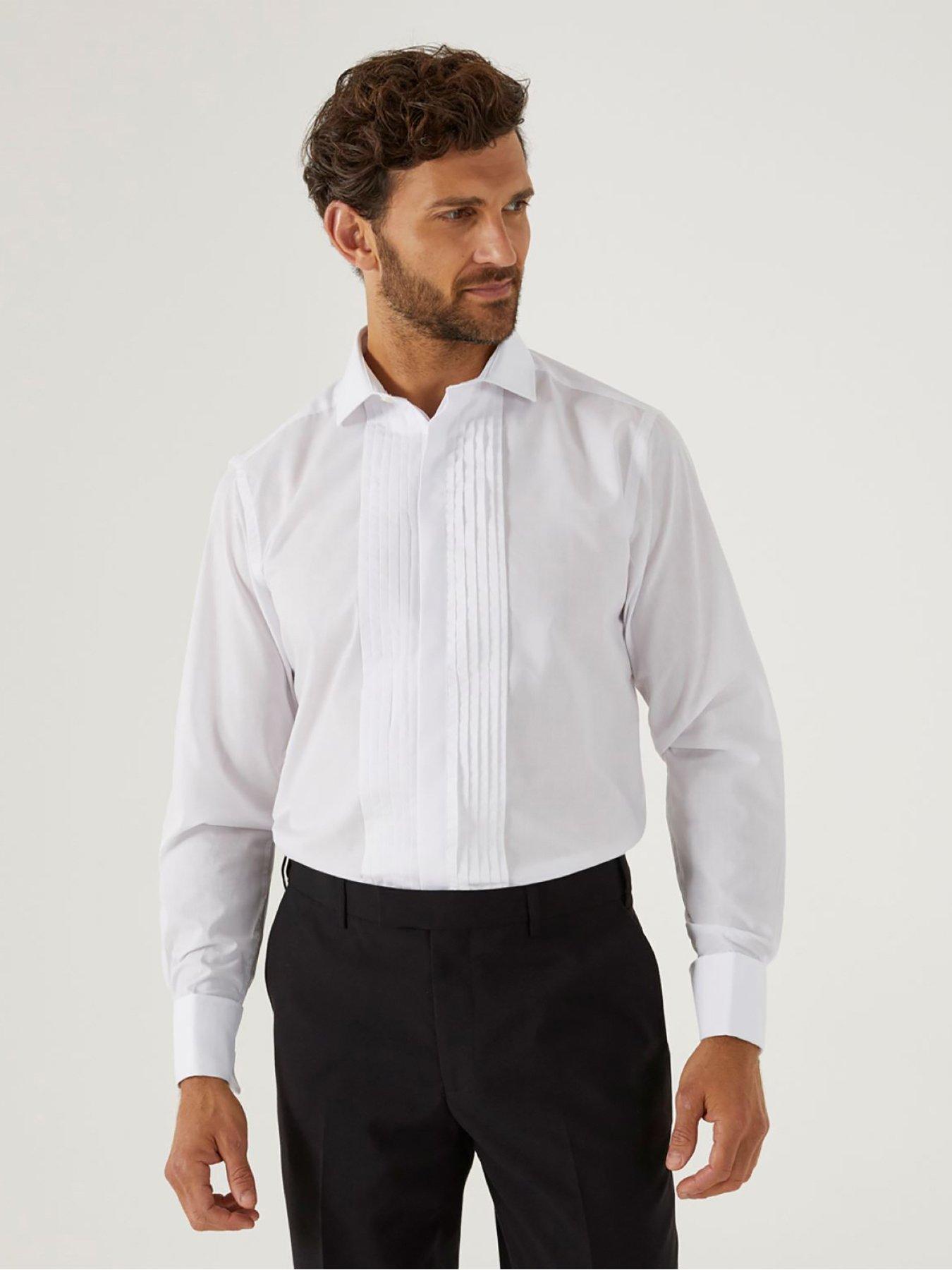 Smart Pleat Cutaway Collar Tailored Dress Shirt White