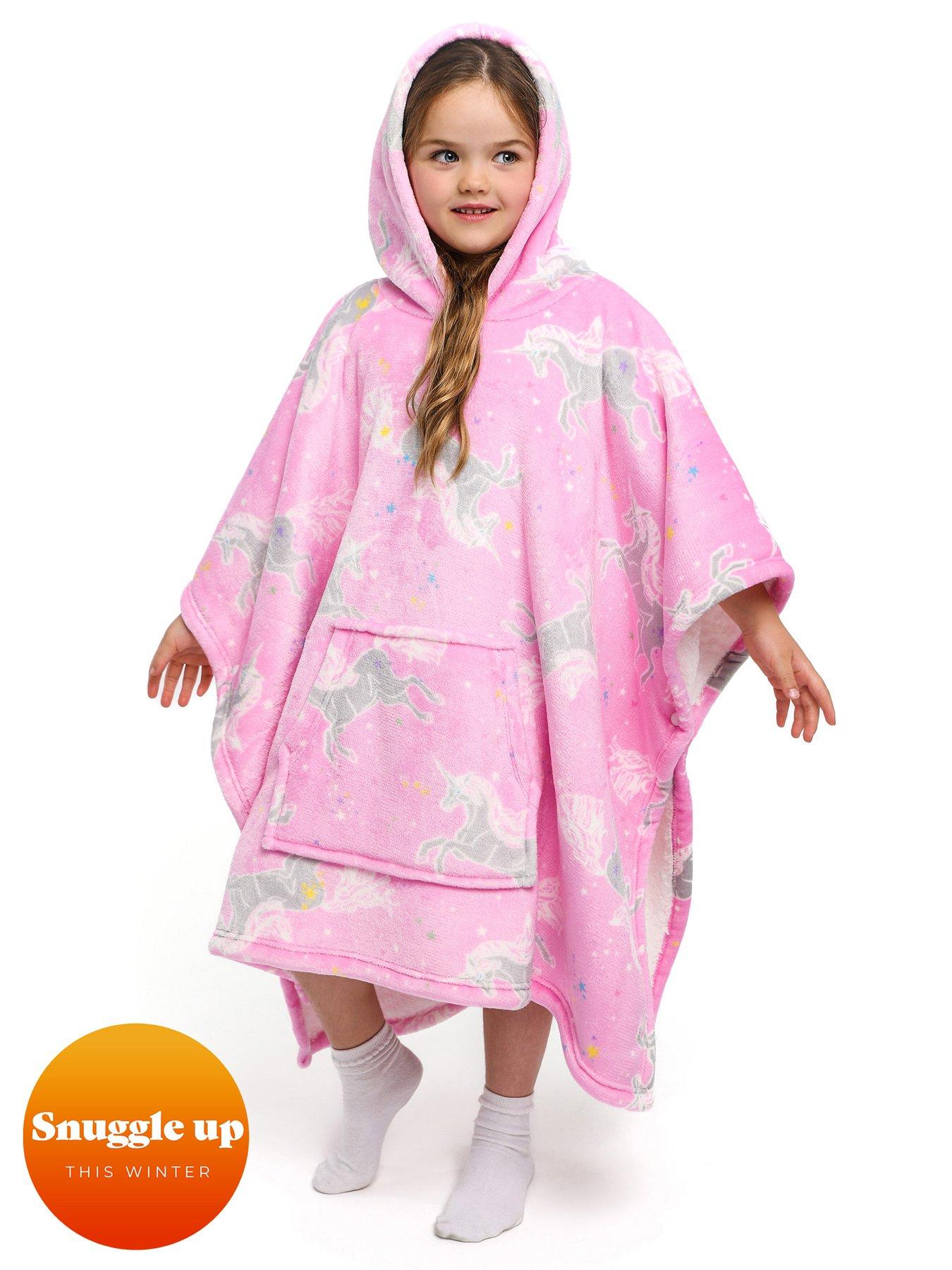 Product photograph of Bedlam Unicorn Pink Fleece Poncho from very.co.uk