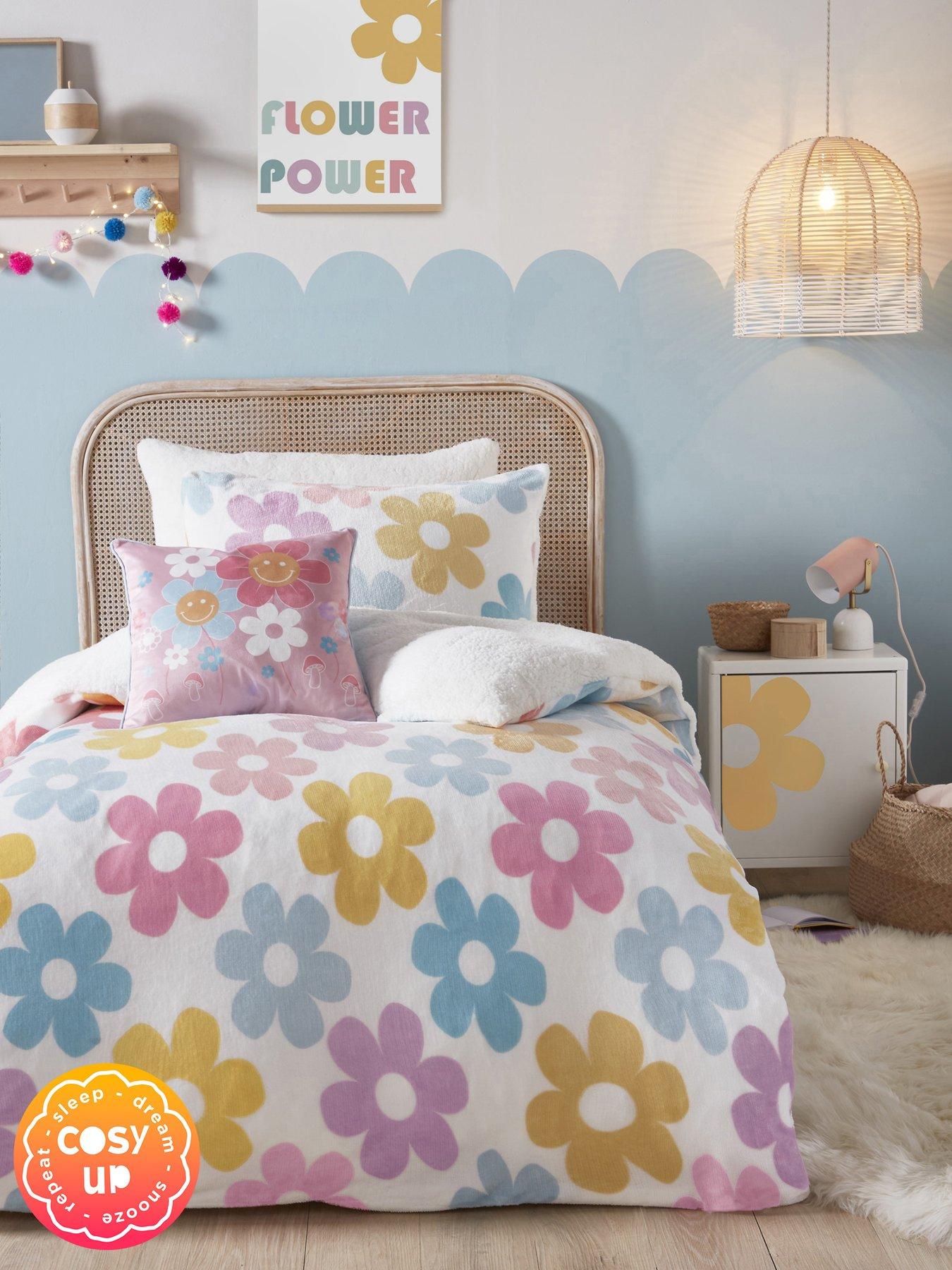 undefined Retro Floral Pink Plush Fleece Duvet Cover Set