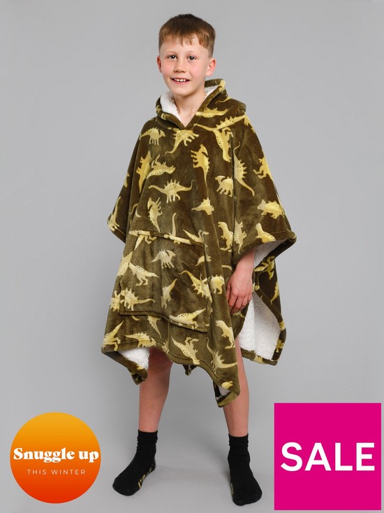 front image of bedlam-dino-poncho-green