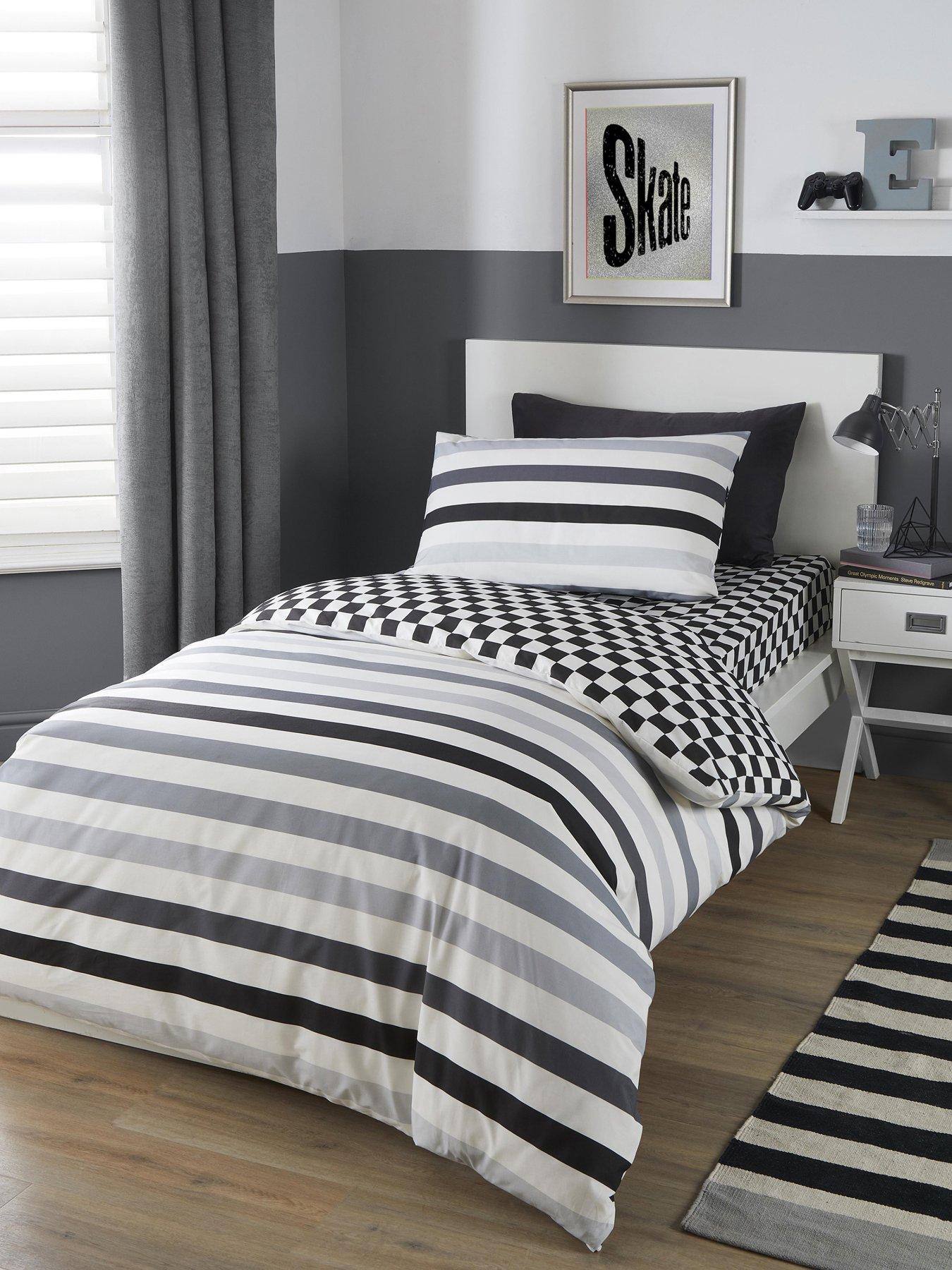 Product photograph of Bedlam Beckette Stripe Monochrome Duvet Cover Set from very.co.uk