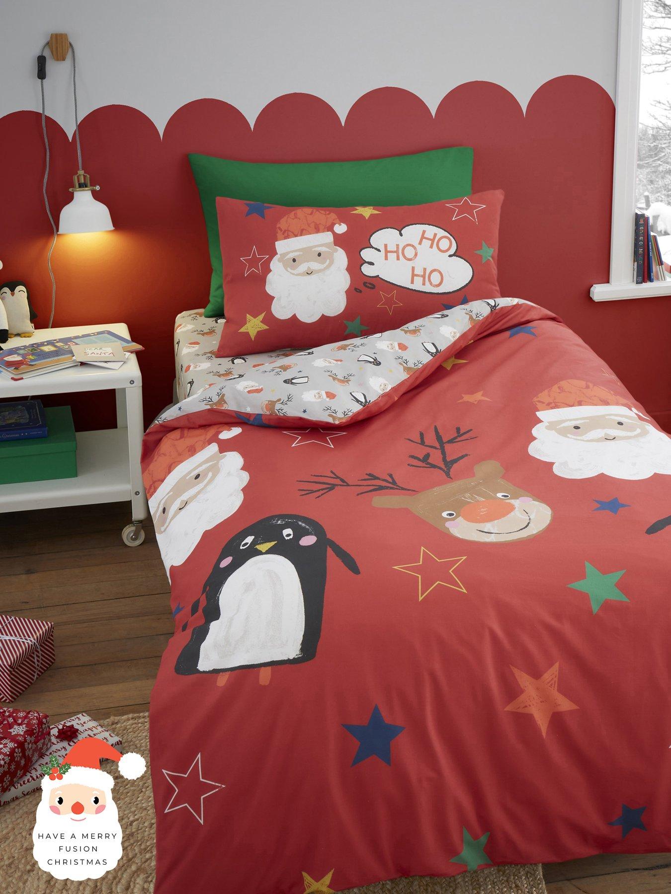 Product photograph of Bedlam Ho Ho Ho Single Christmas Duvet Cover Set - Red from very.co.uk