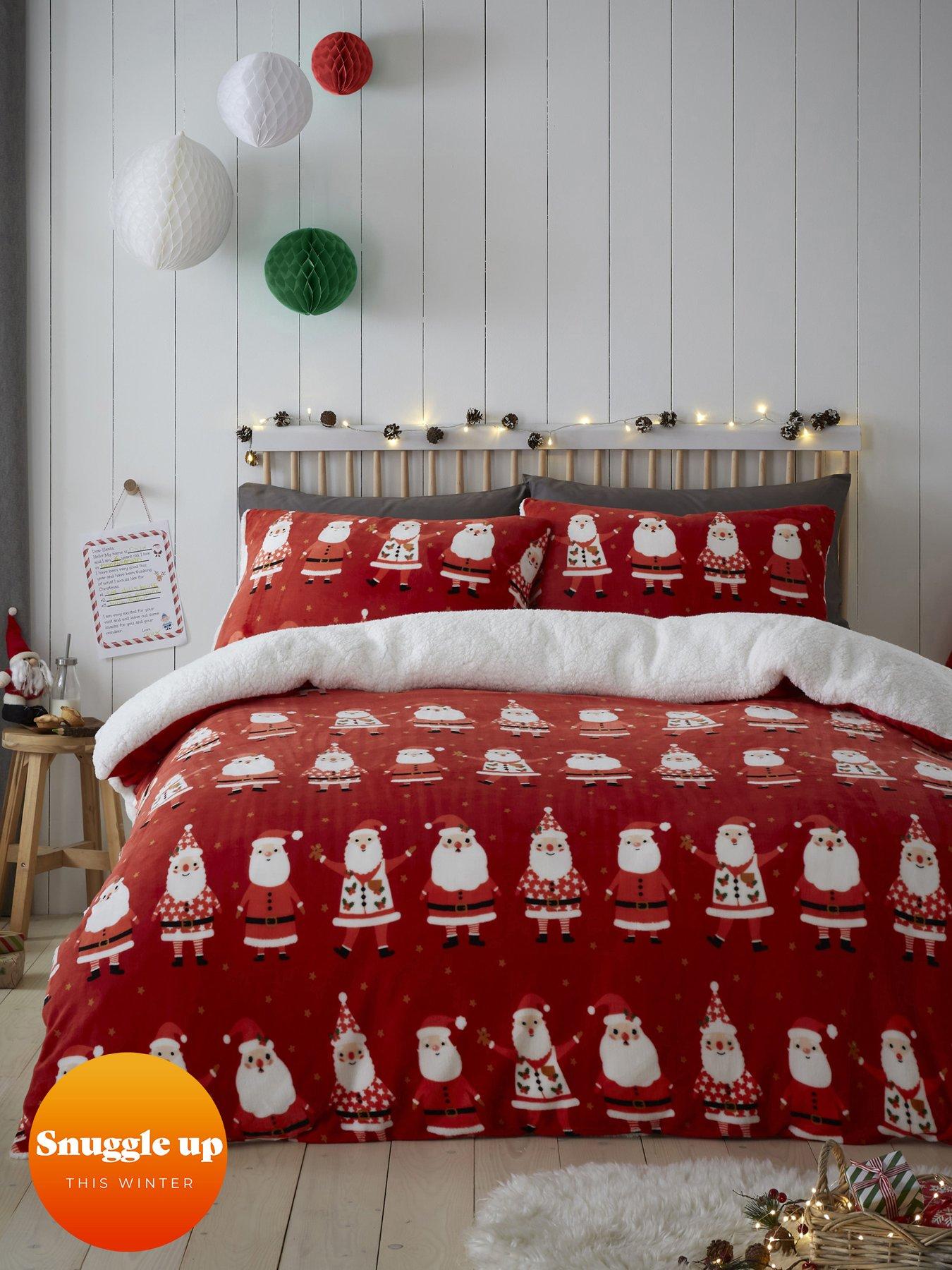 Product photograph of Bedlam Jolly Santa Sherpa Fleece Duvet Cover Set - Red from very.co.uk