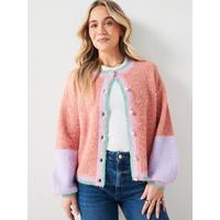 X Hattie Bourn Colour Block Pearl Detail Knitted Cardigan - Multi
