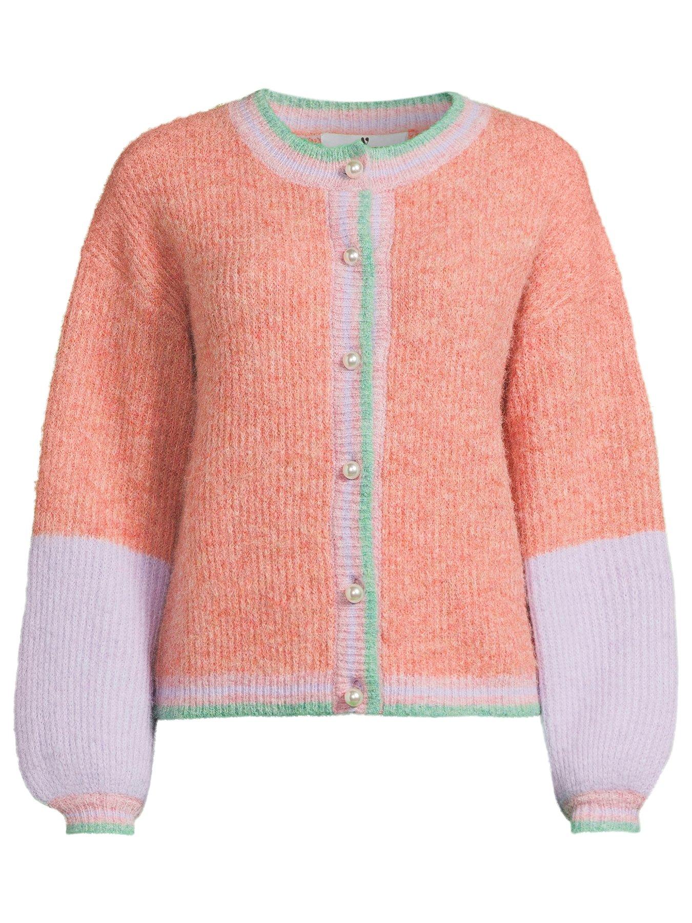 V by Very X Hattie Bourn Colour Block Pearl Detail Knitted Cardigan ...