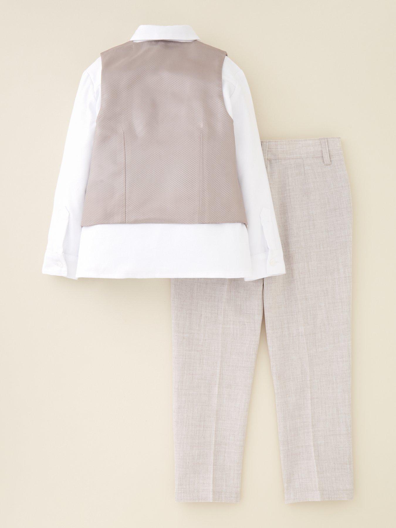 Boys Trouser, Waistcoat, Long Sleeve Shirt and Tie Set - Stone