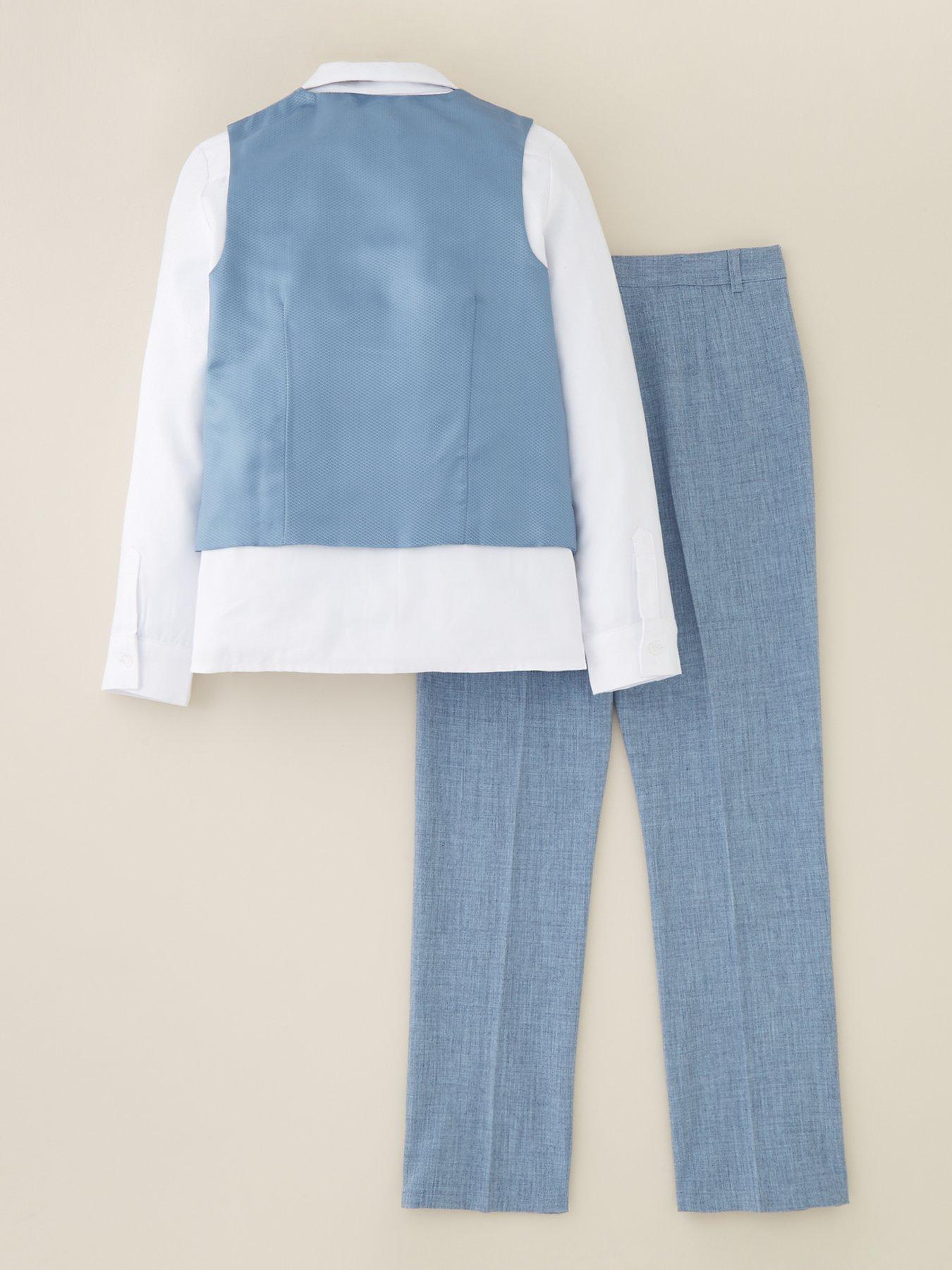 Image 2 of 4 of Eve and Milo Boys Trouser, Waistcoat, Long Sleeve Shirt and Tie Set - Blue