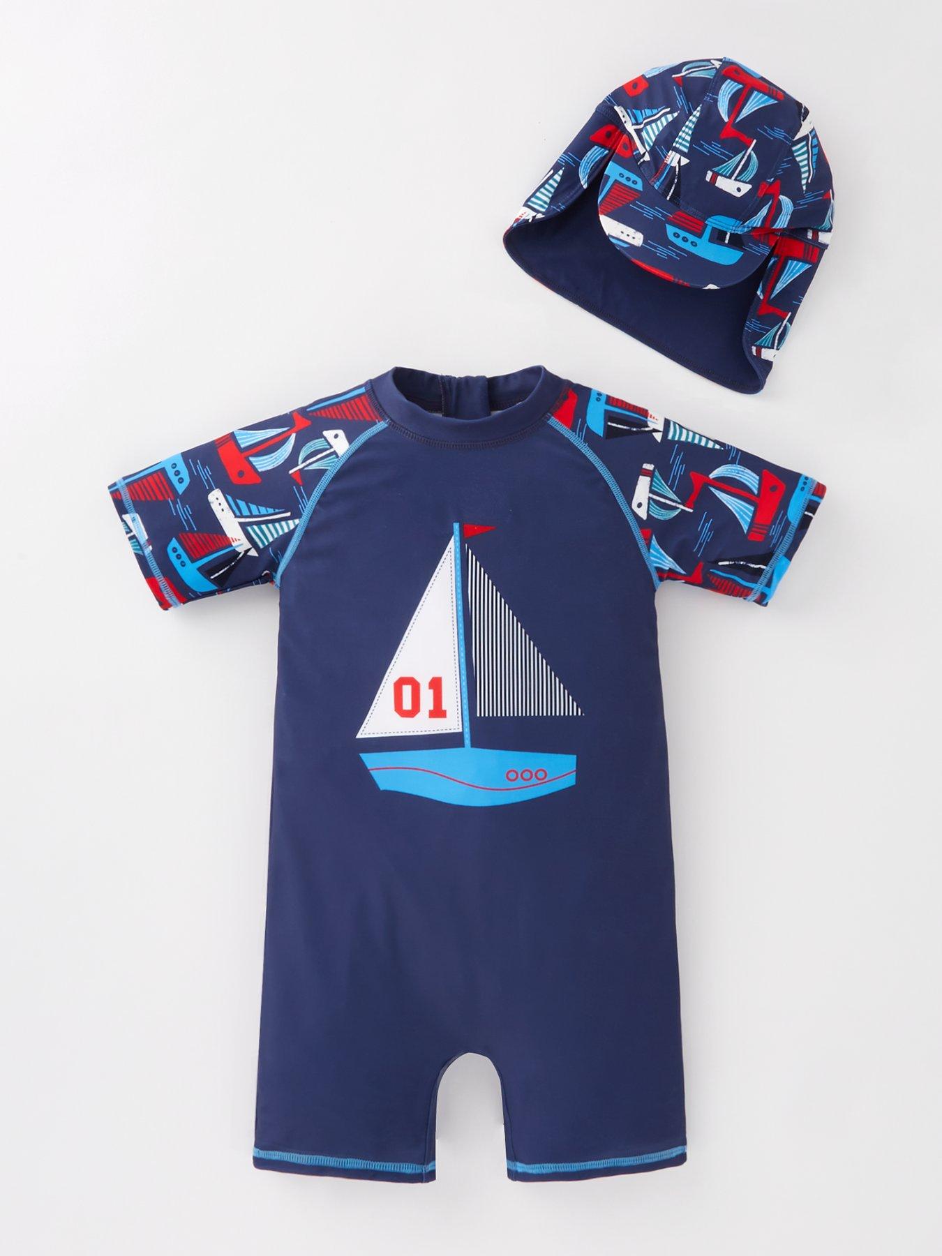 Kids Boys Girls UPF 50+ Swimwear Short Sleeve Sailboat Print Rash