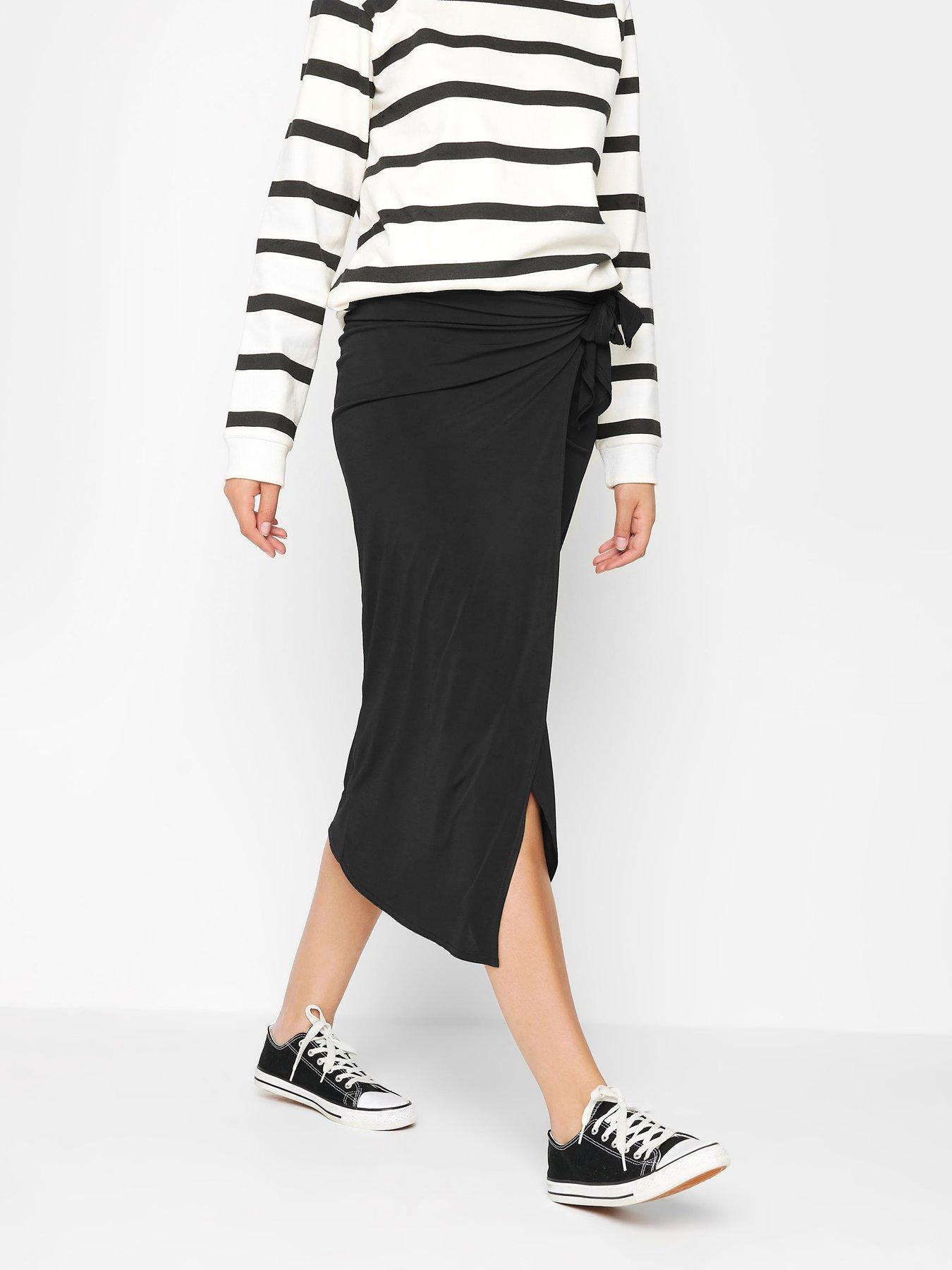 Black and white outlet striped wrap skirt