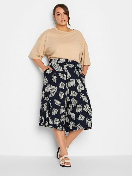 front image of yours-leaf-stretch-jersey-culotte-blue
