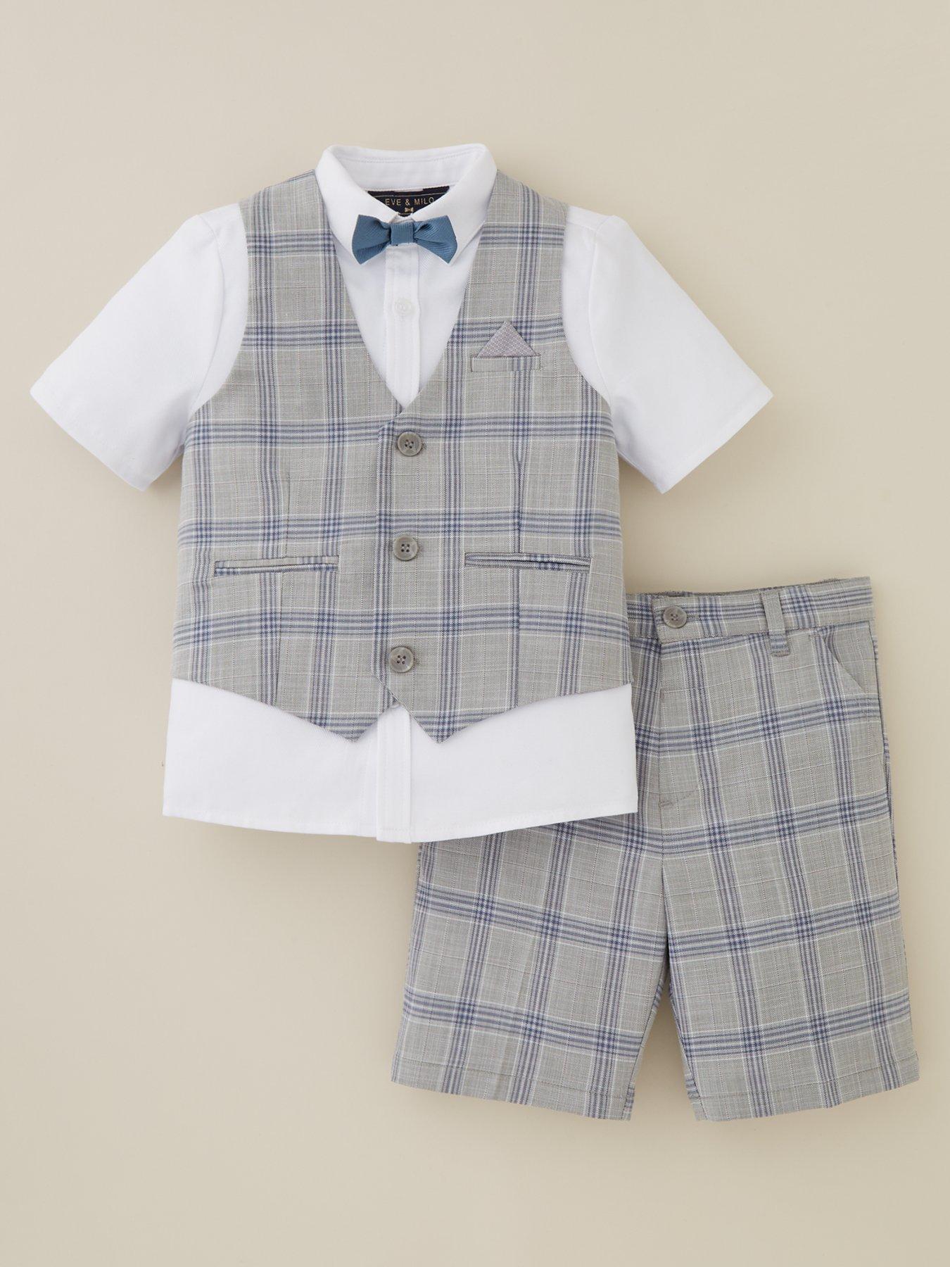 eve-and-milo-boysnbspcheck-shorts-waistcoat-short-sleeve-shirt-and-tie-setnbsp--grey