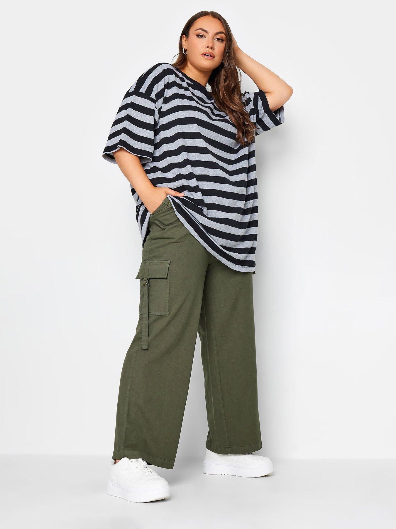 YOURS Plus Size Black Wide Leg Twill Cargo Trousers