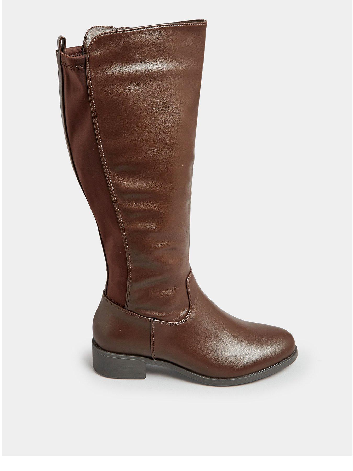 Yours Wide Fit Stretch Knee Boot Pu Choc - Brown