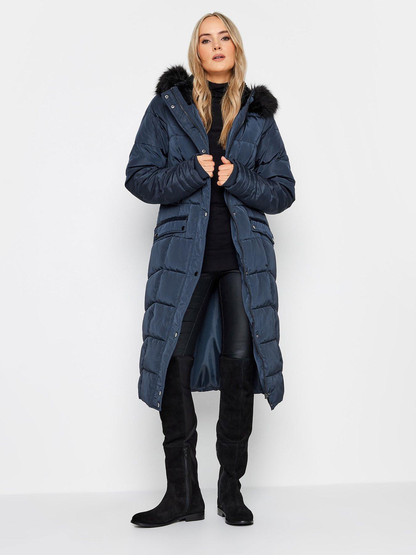 Long navy padded discount coat