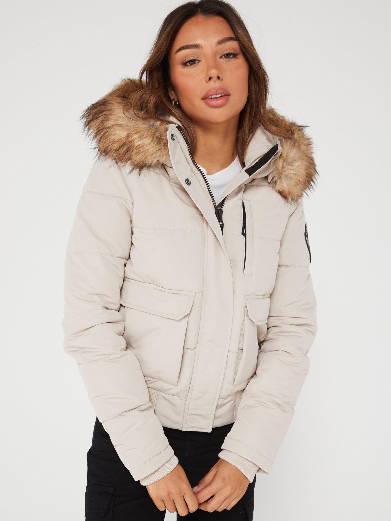 Women's Hooded Super Wind Parka in Black/cream