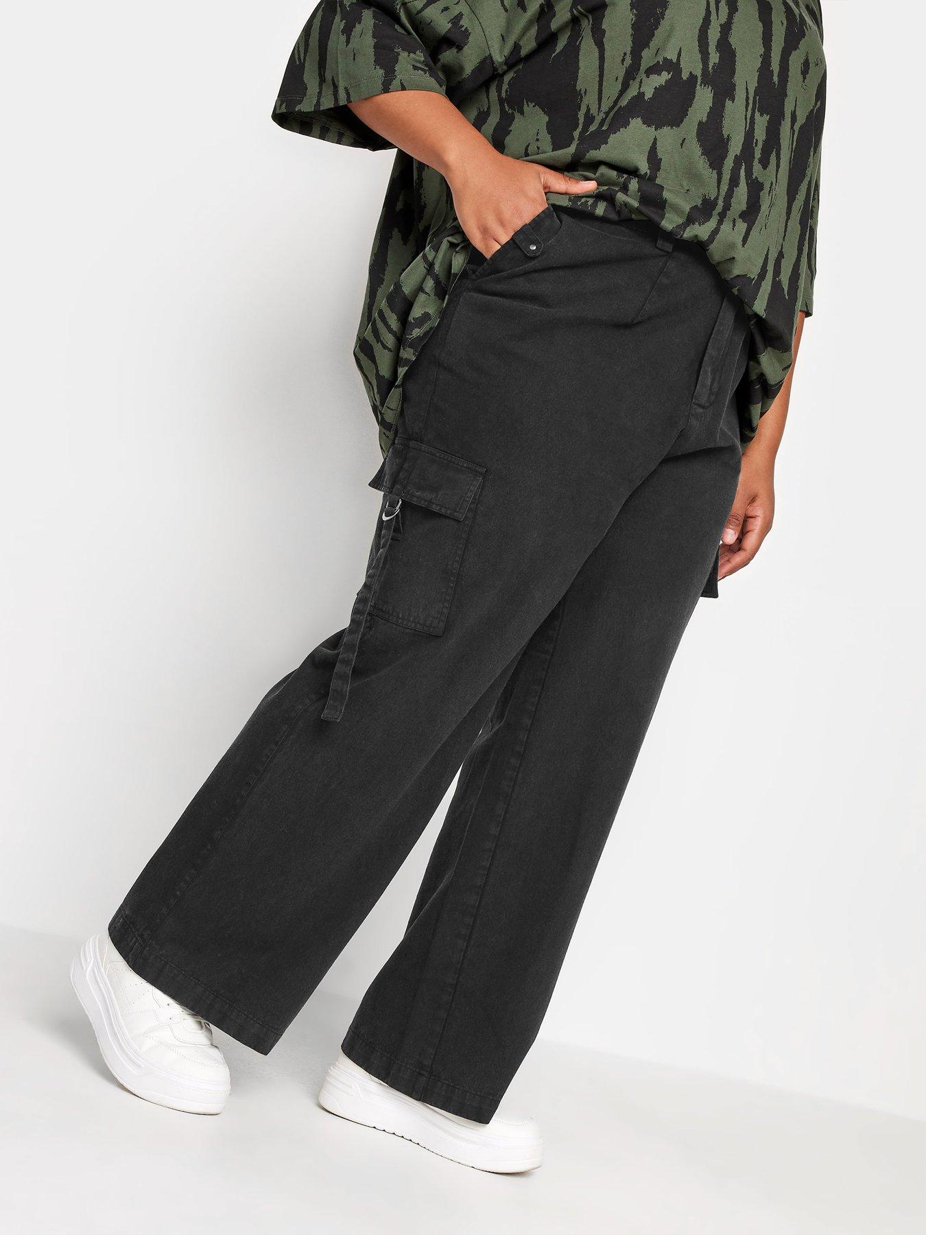 Black wide store leg cargo pants