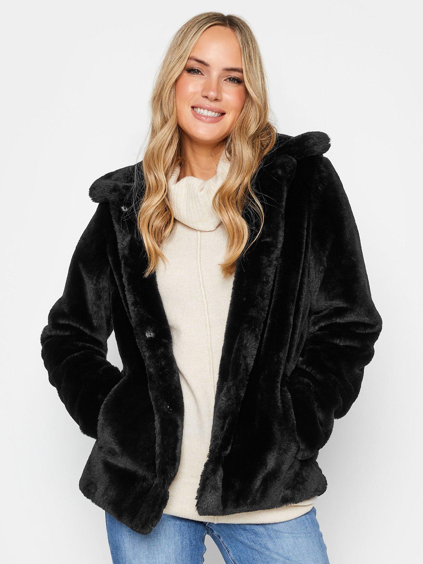 Fur Hood Womens Black Long Faux Fur Coat Long Tall Sally Black