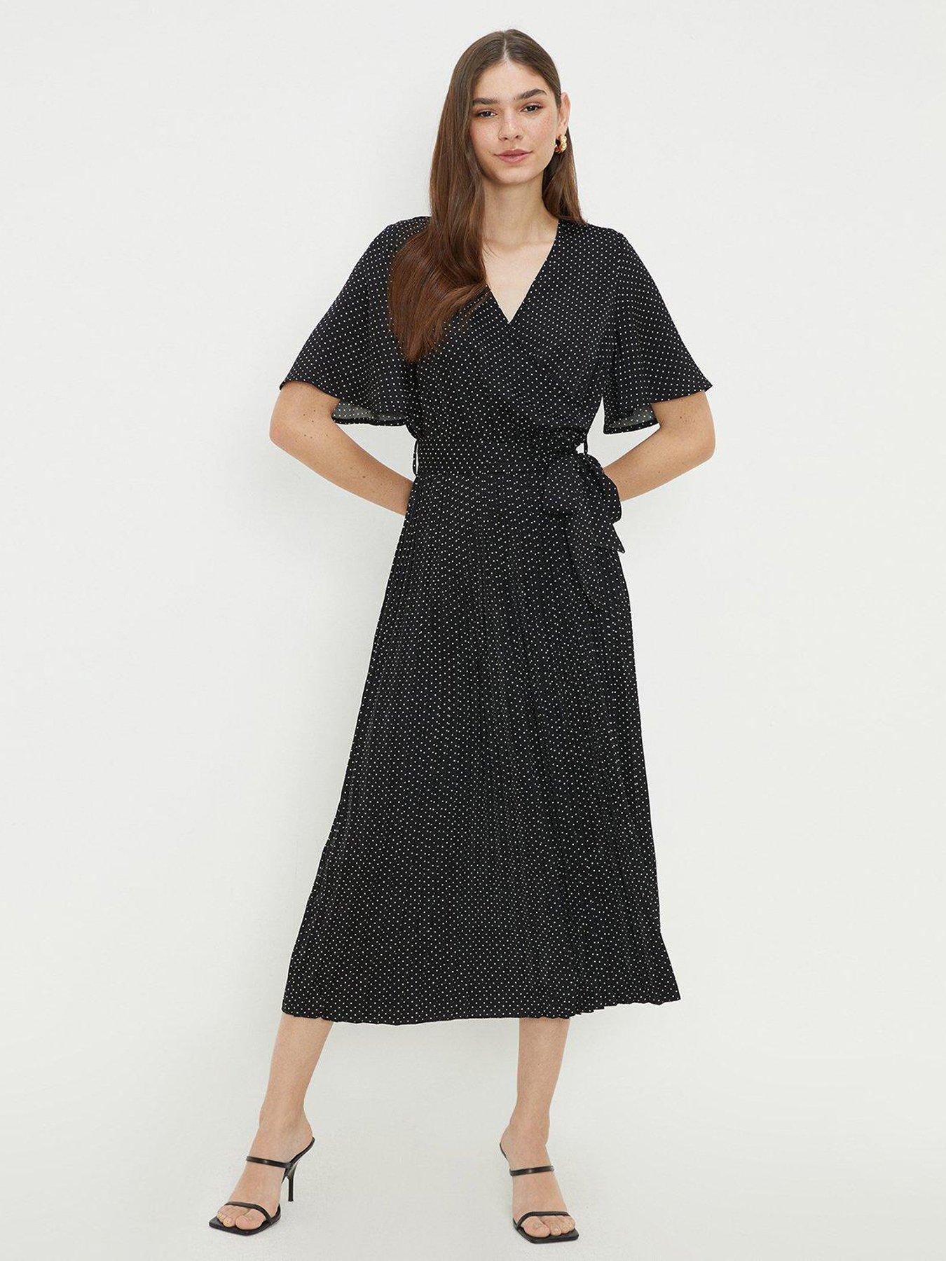 Dorothy Perkins Spot Print Pleated Wrap Midi Dress Mono very