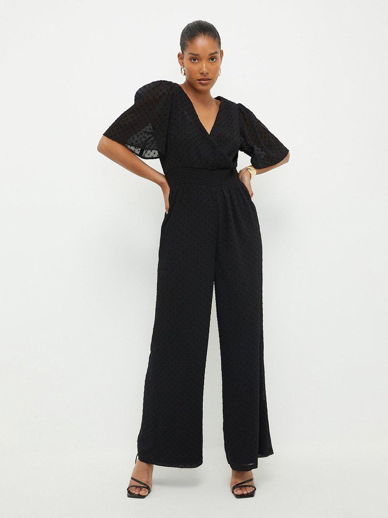 Pour Moi Tara Angel Sleeve Shine Plisse Cropped Leg Jumpsuit