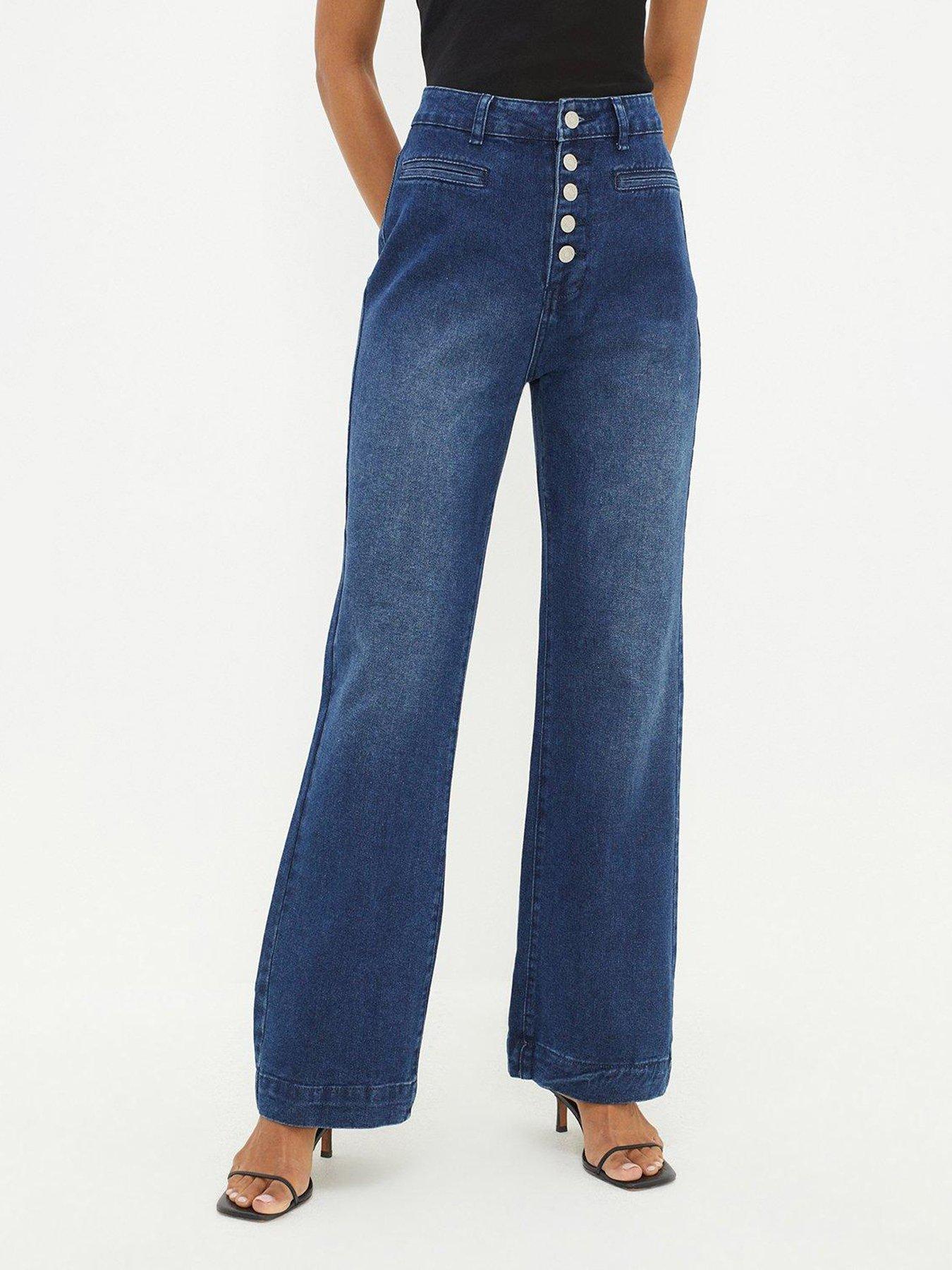 Dorothy Perkins Wide Leg Button Jeans - Indigo | very.co.uk