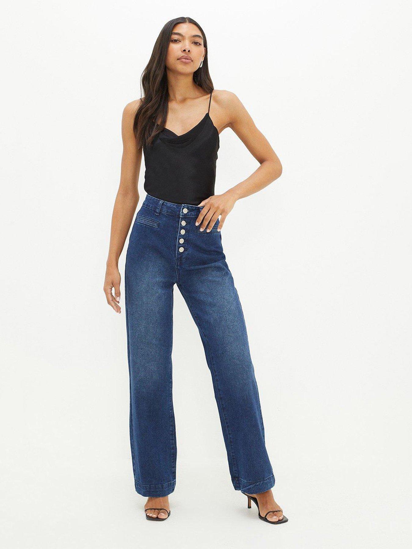 Dorothy Perkins Wide Leg Button Jeans Indigo Very