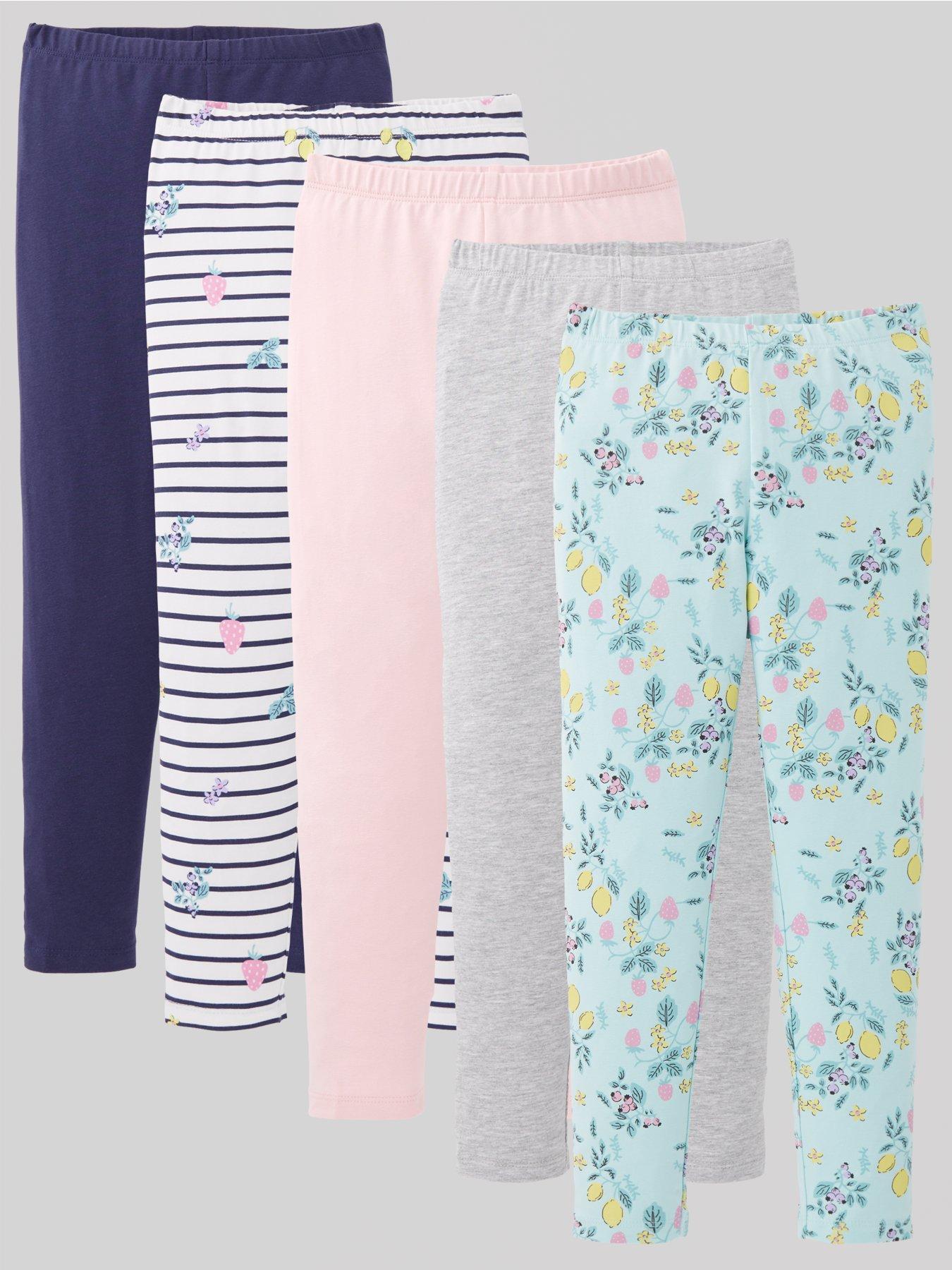 Mini V by Very Girls 5 Pack Floral, Fruit and Plain Leggings - Multi