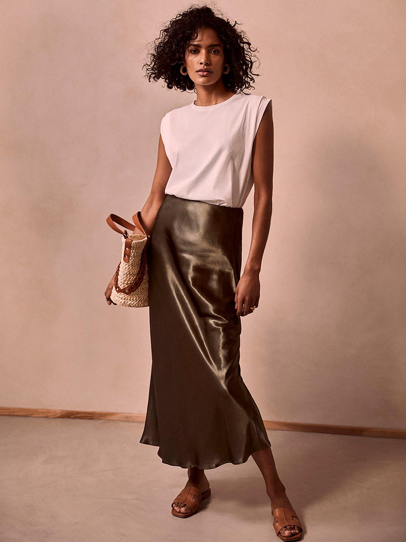 Midi Satin Slip Skirt