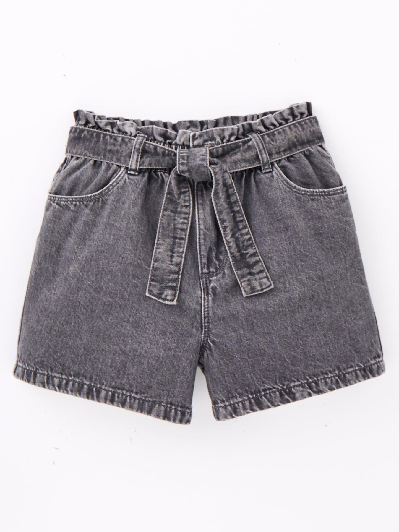 Girls Denim Paperbag Shorts Mid Wash