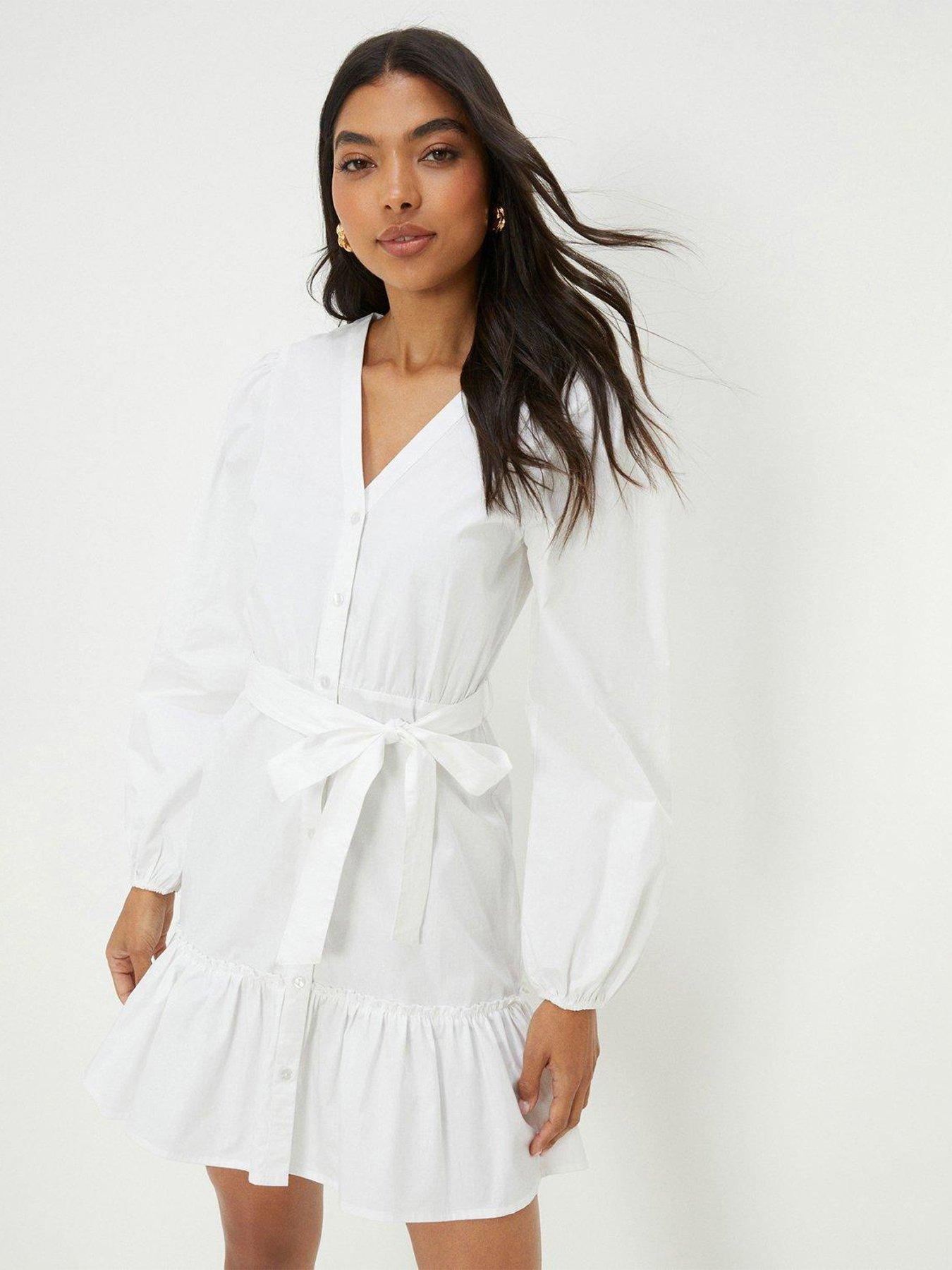 Dorothy Perkins Ruffle Hem Mini Shirt Dress White Very