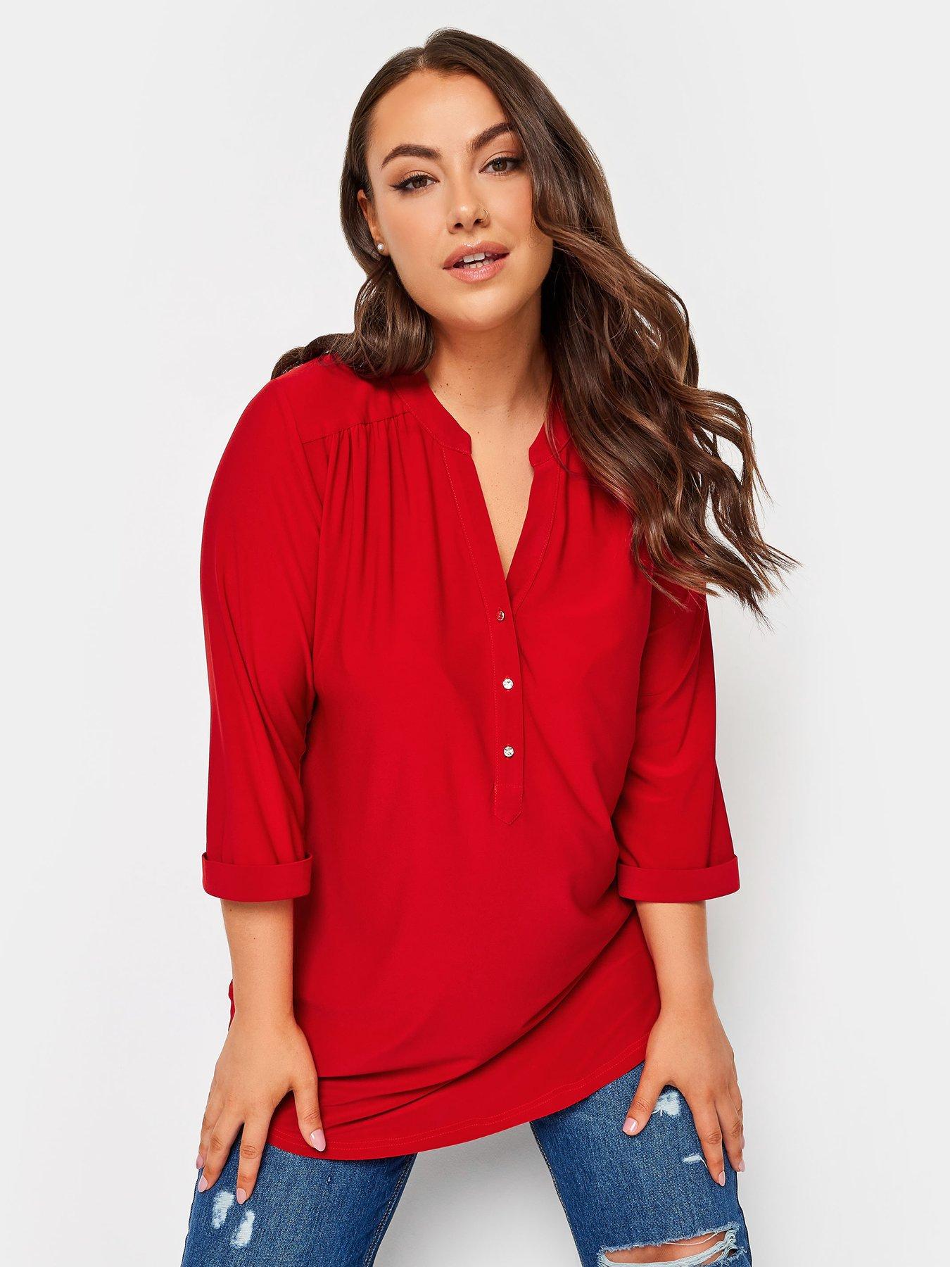 Image 1 of 4 of Yours Half Placket Jersey Shirt - Red