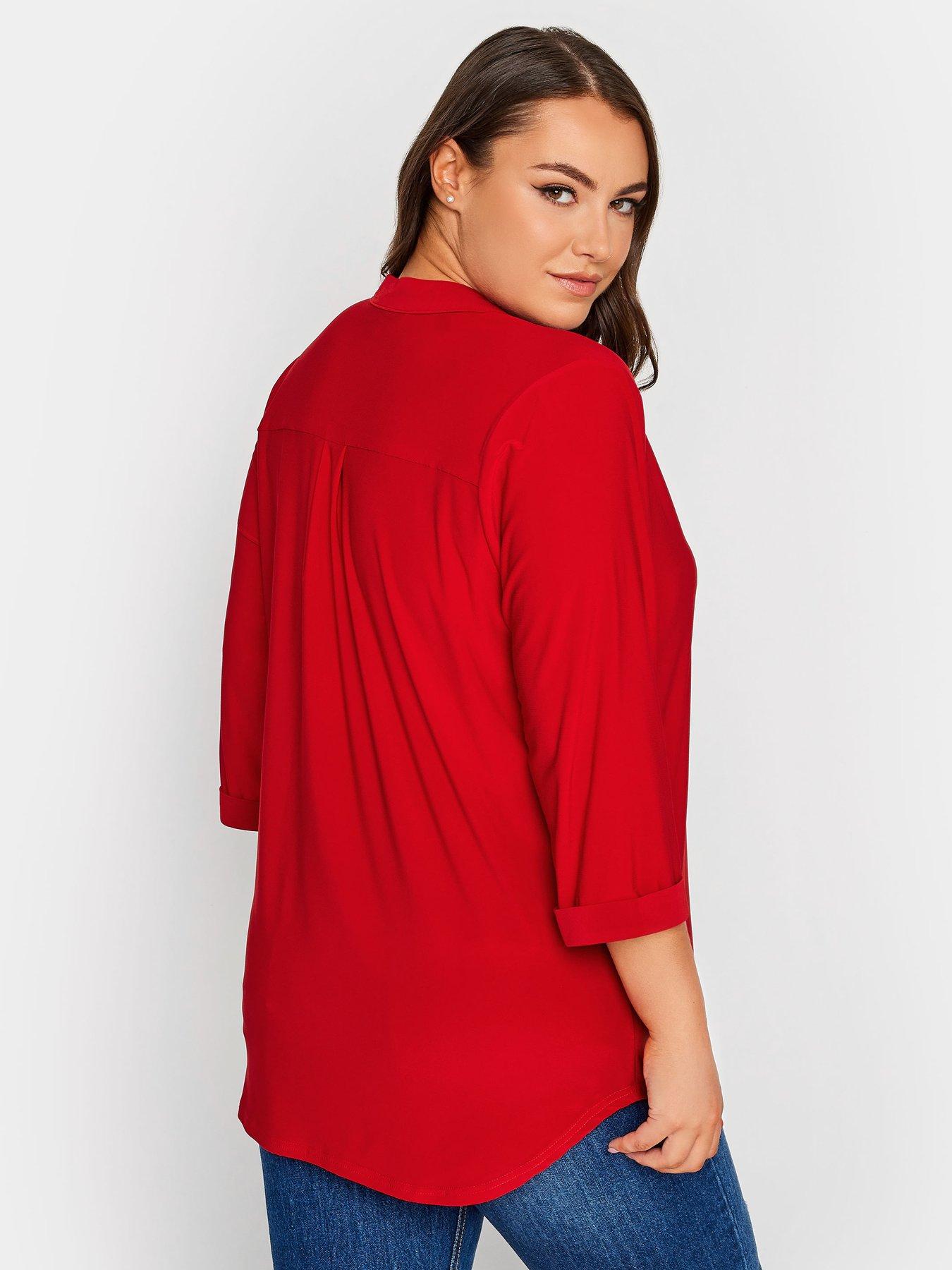 Image 2 of 4 of Yours Half Placket Jersey Shirt - Red