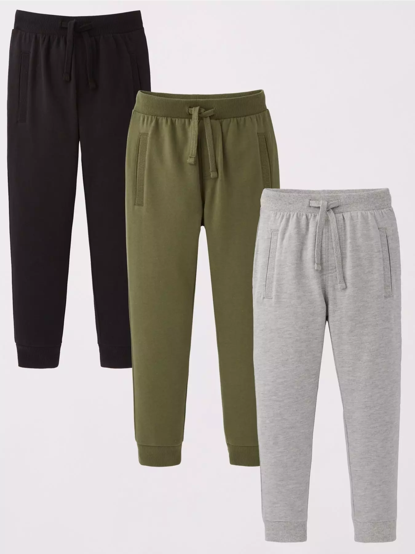 3-pack Twill Joggers - Black/khaki green/light beige - Kids